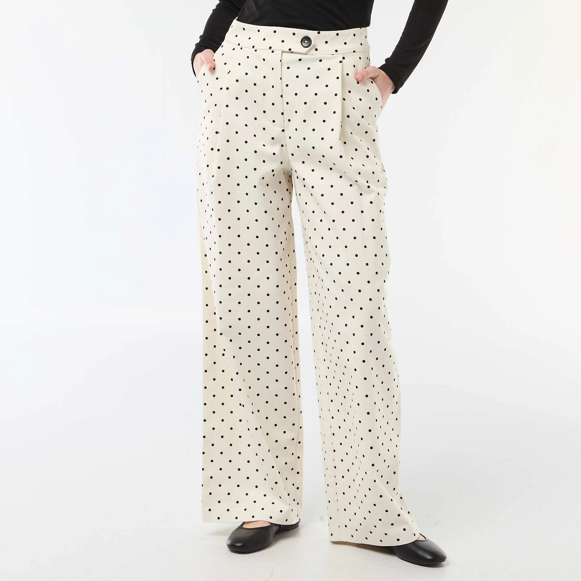 Polka Dot Wide-Leg Trousers WHITE - Image 4