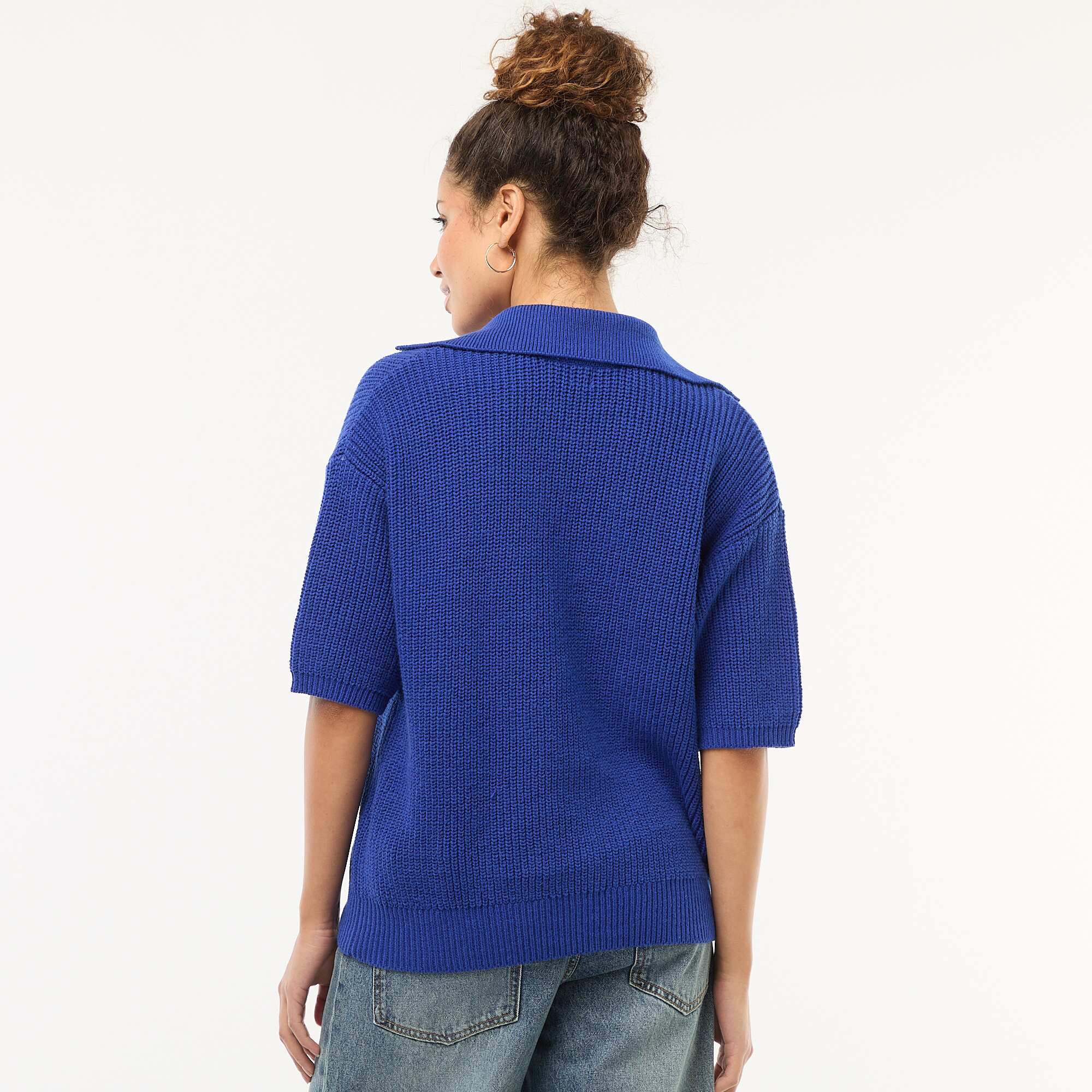 Polo-Style Sweater with V-Neck BLUE - Image 3