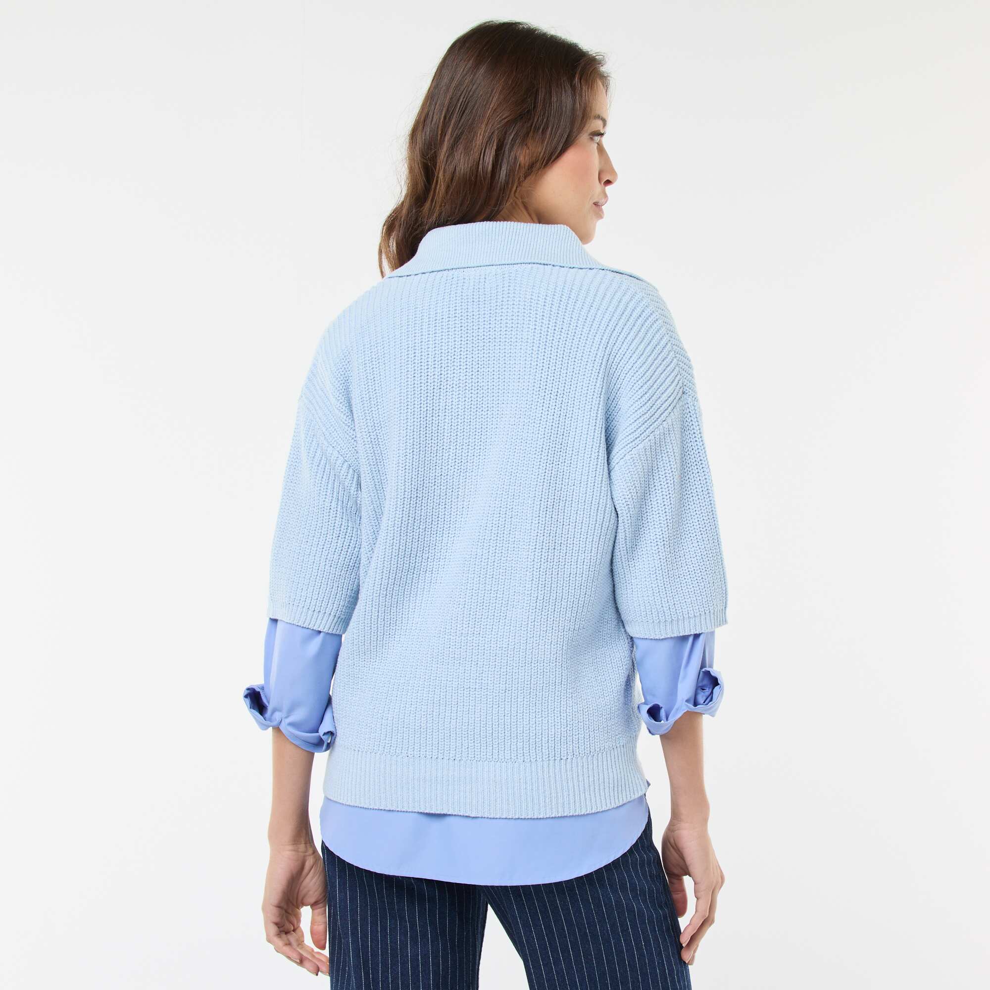 Polo-Style Sweater with V-Neck BLUE - Image 3