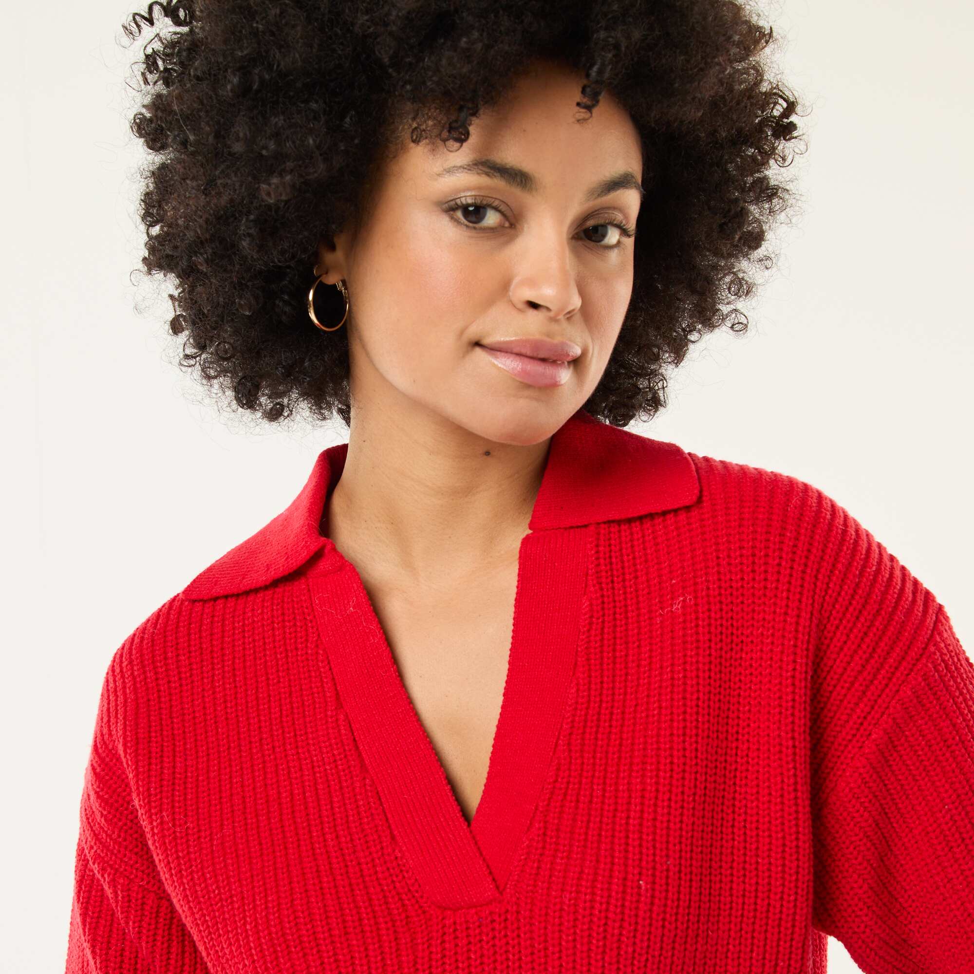 Polo-style sweater with V-neck RED - Image 4