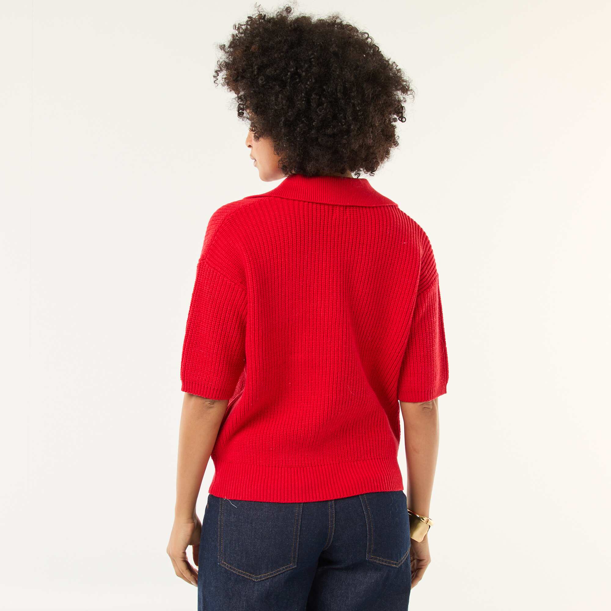 Polo-style sweater with V-neck RED - Image 5
