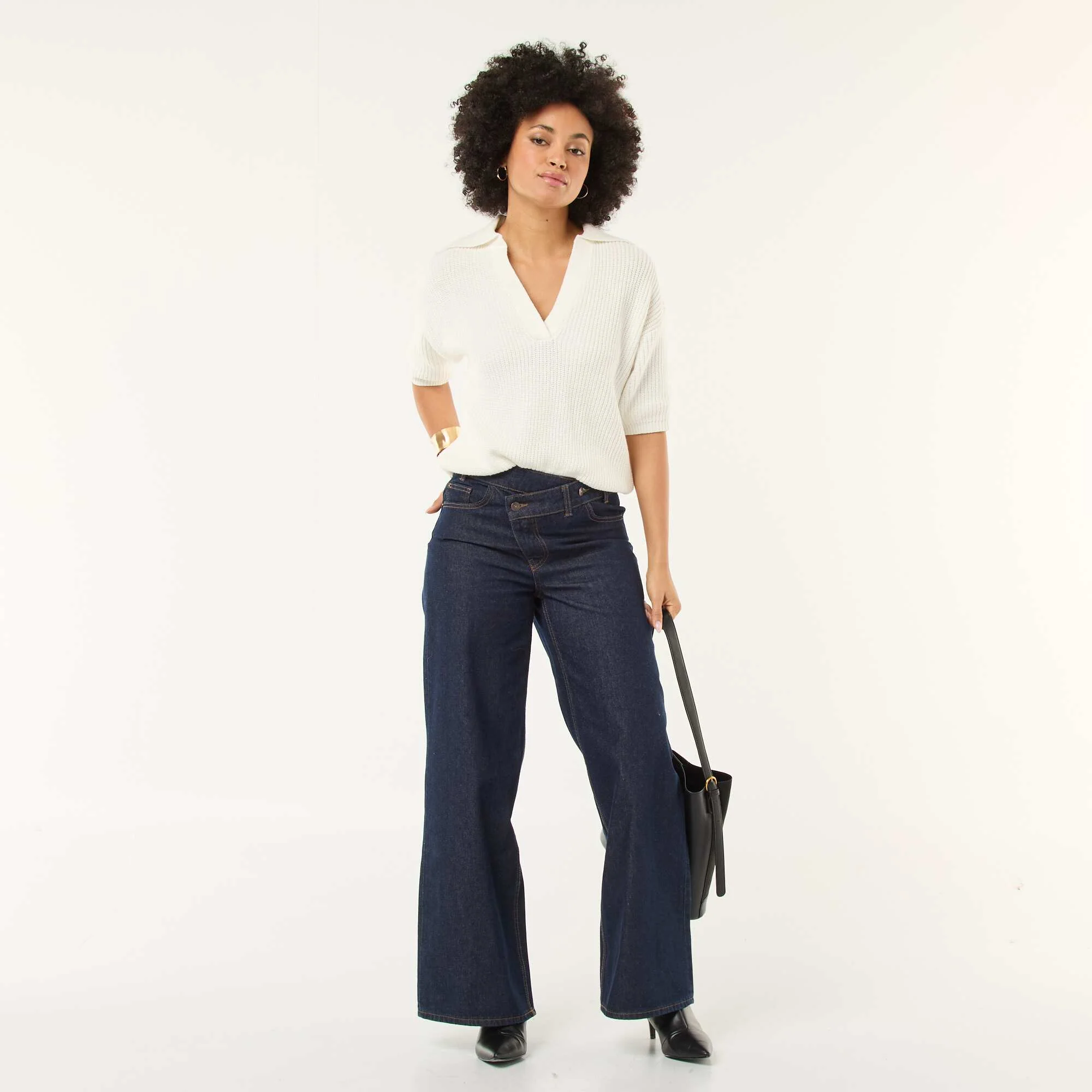 Polo-Style Sweater with V-Neck WHITE - Image 2