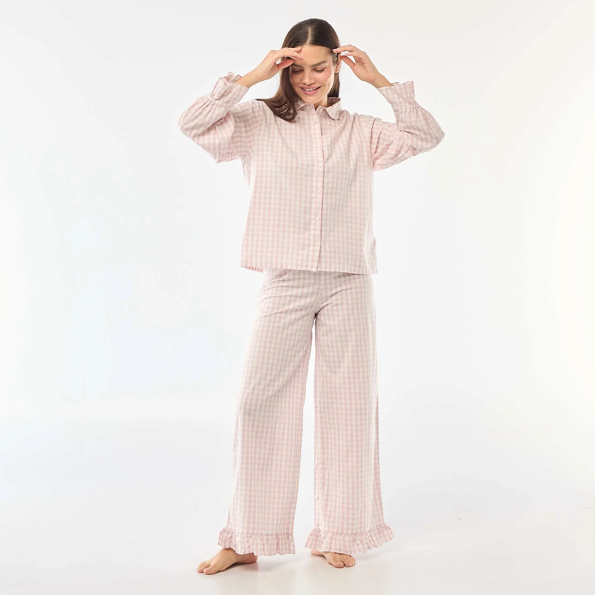 Poplin Long Pajama Set - 2 Piece PINK - Image 4