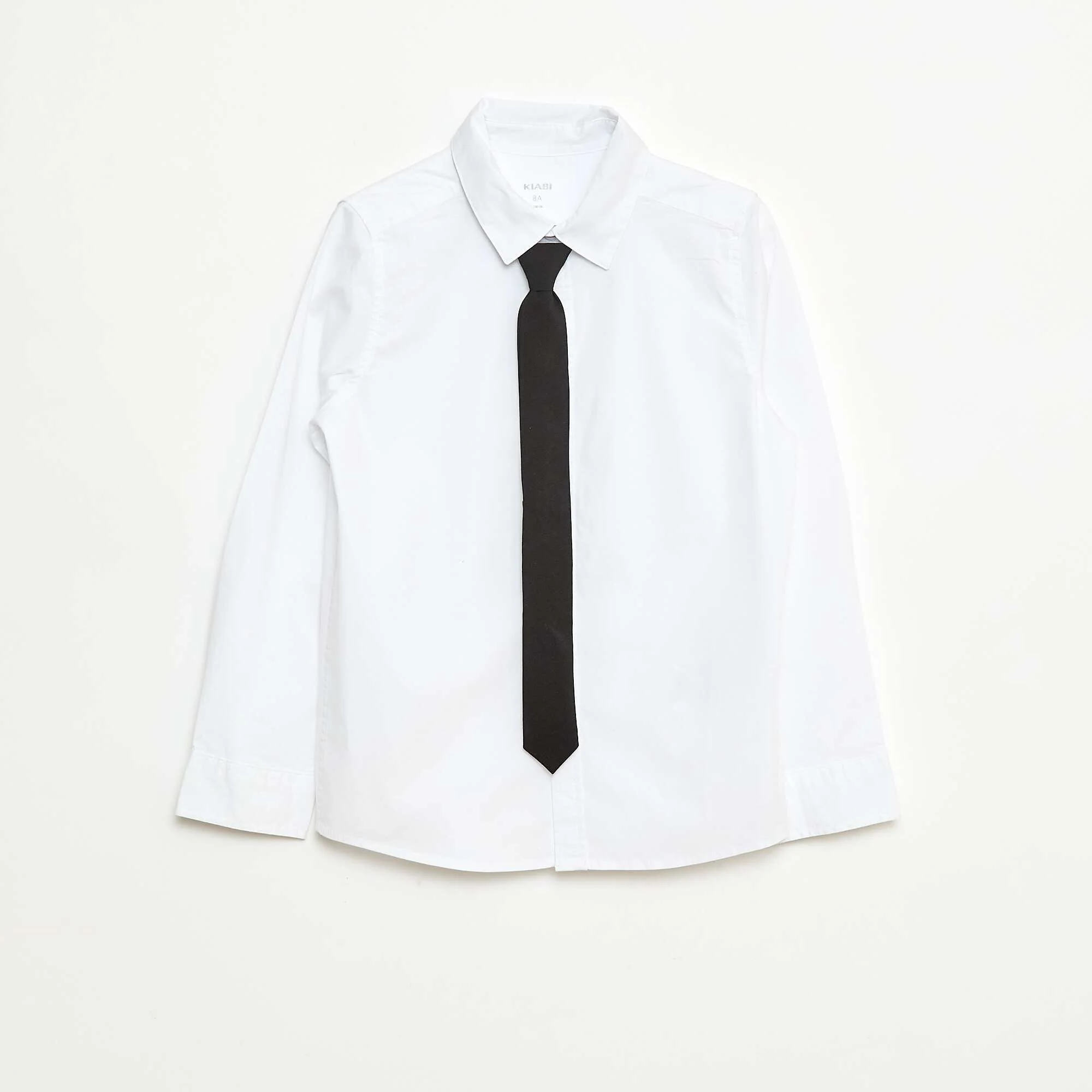Poplin Shirt + Tie Set with Velcro - 2 pieces WHITE