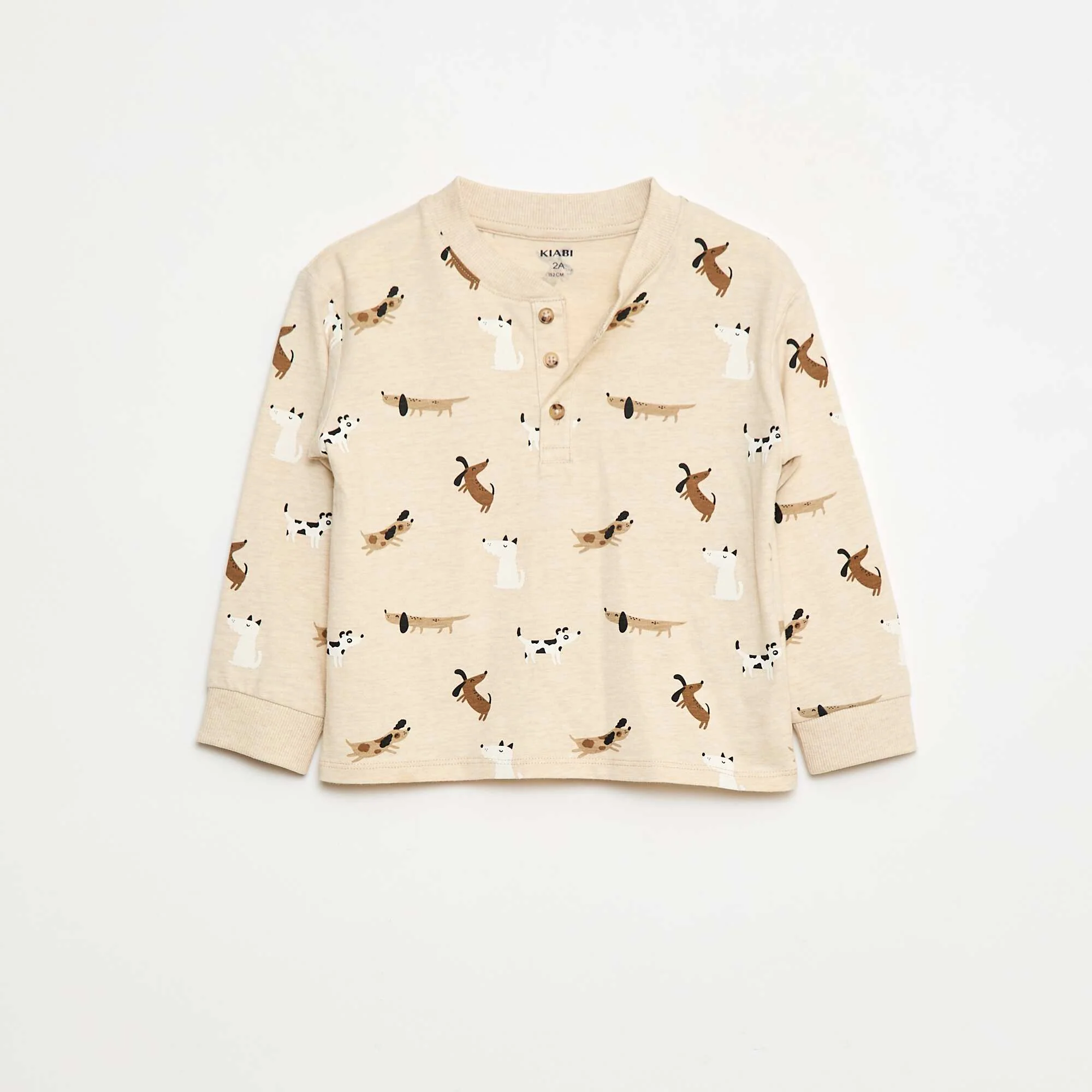 Printed Button-Neck T-shirt BEIGE - Image 2