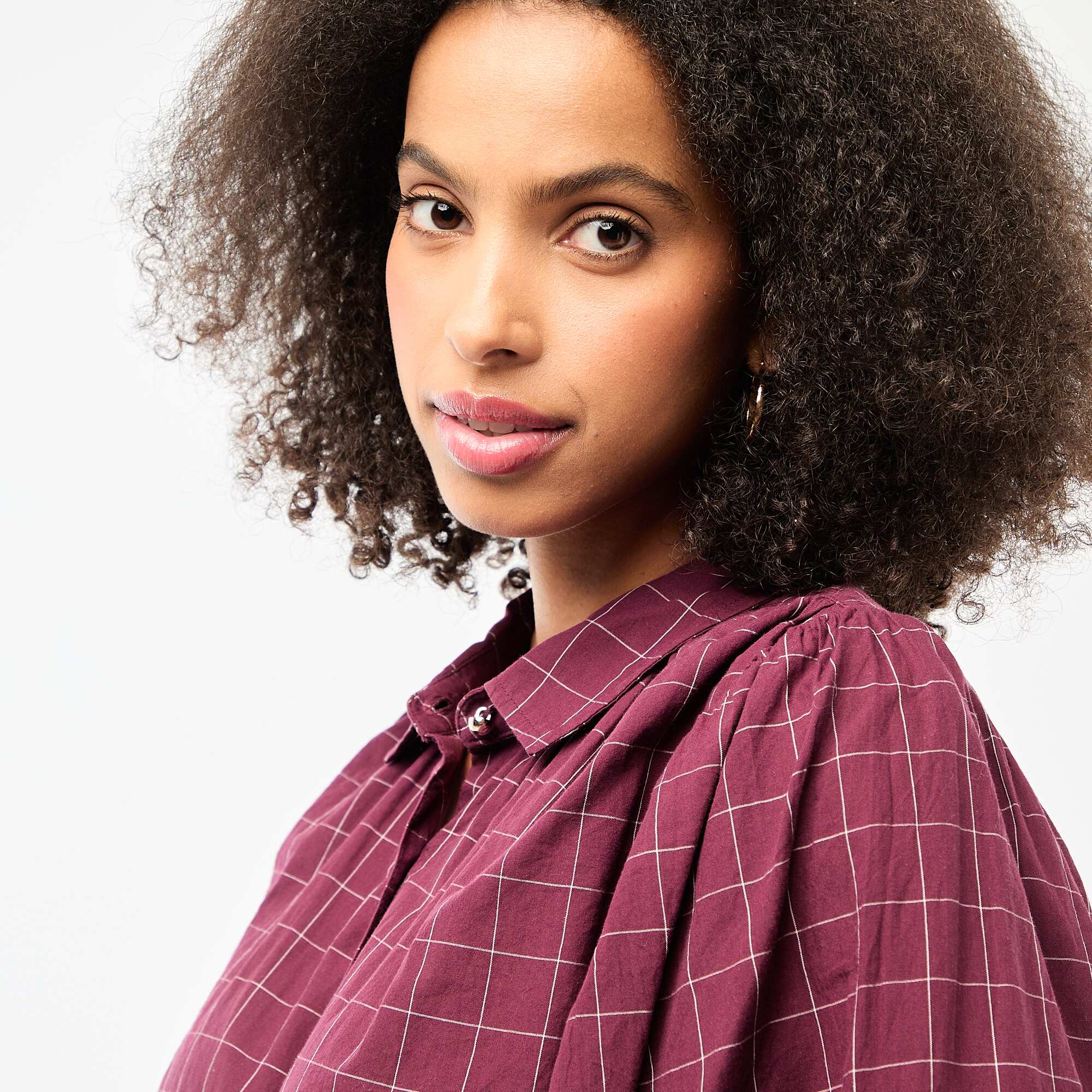 Printed Checkered Flowy Blouse RED - Image 5