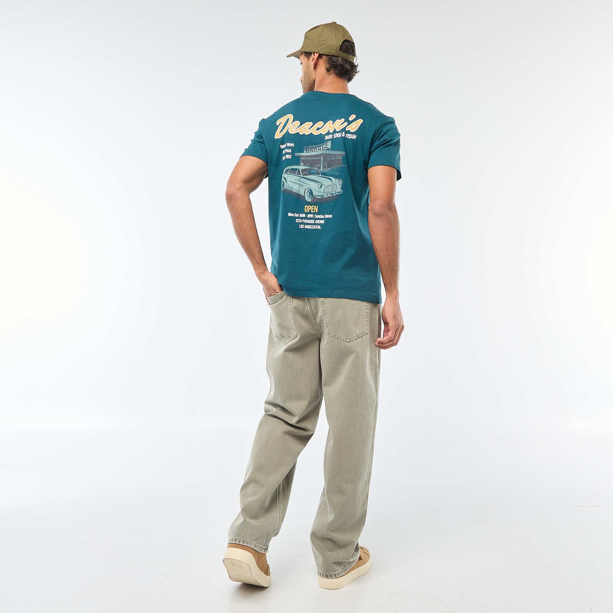 Printed Crew Neck Short Sleeve T-Shirt BLUE - Image 2