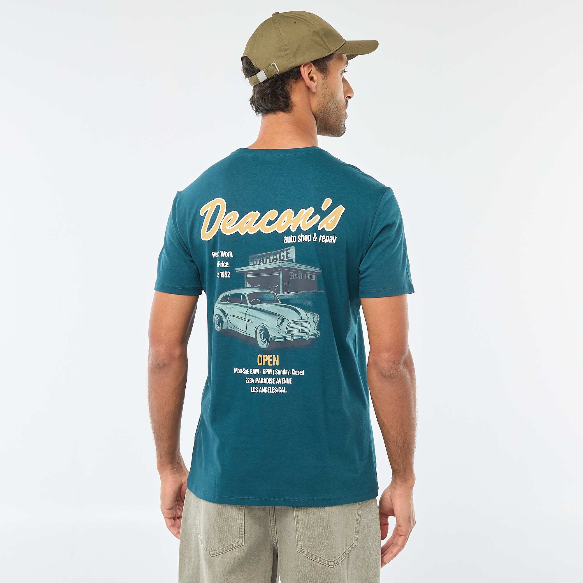 Printed Crew Neck Short Sleeve T-Shirt BLUE - Image 3