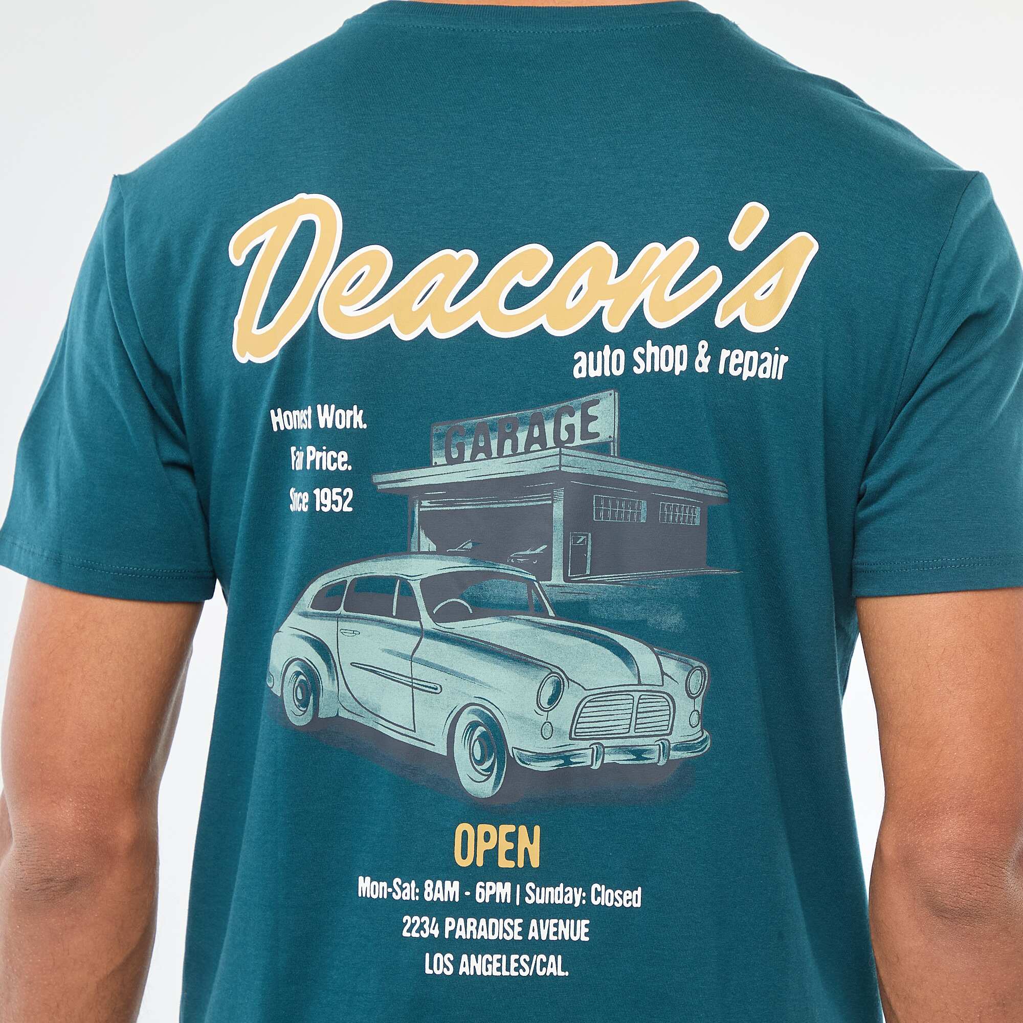 Printed Crew Neck Short Sleeve T-Shirt BLUE - Image 5
