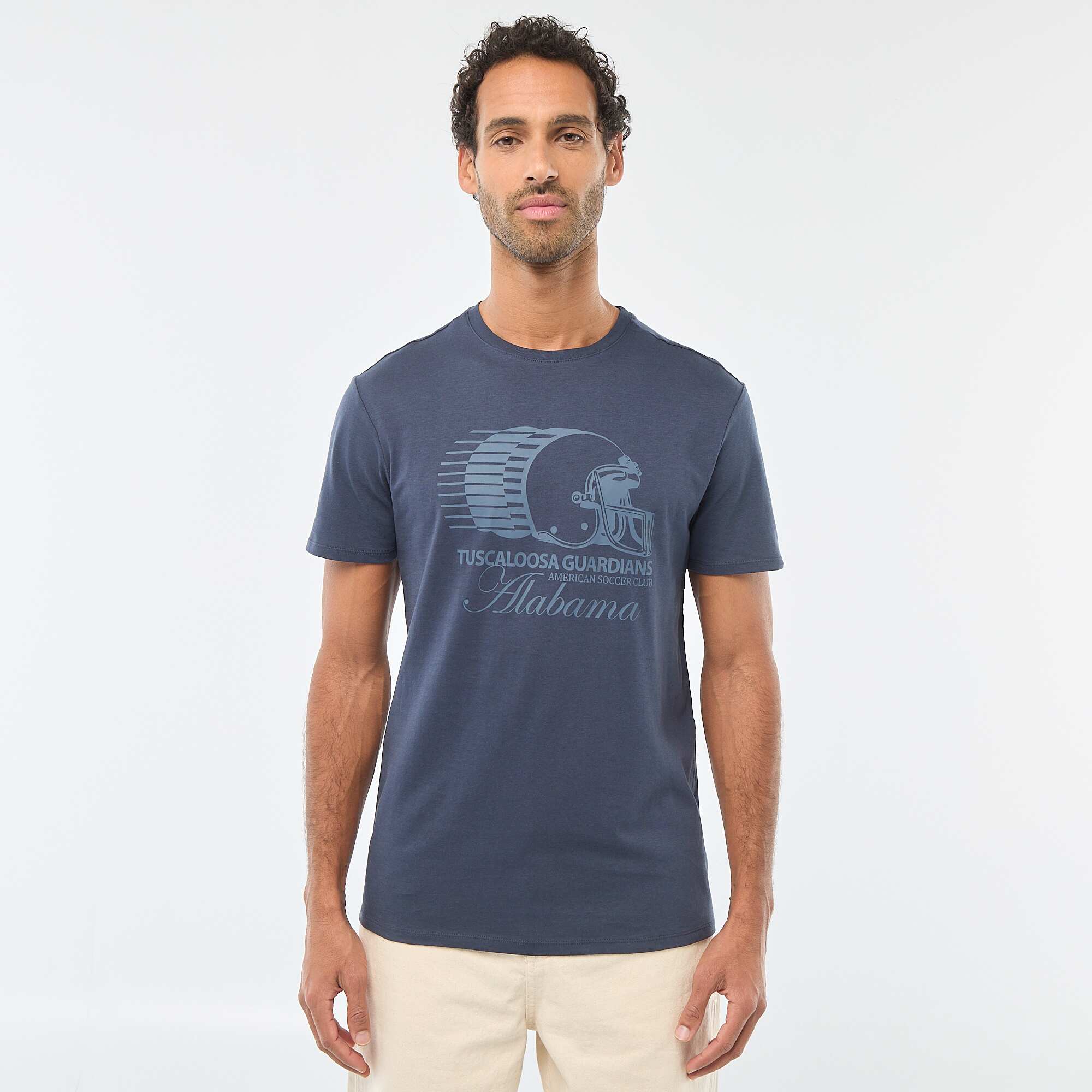 Printed Crew Neck Short Sleeve T-shirt BLUE