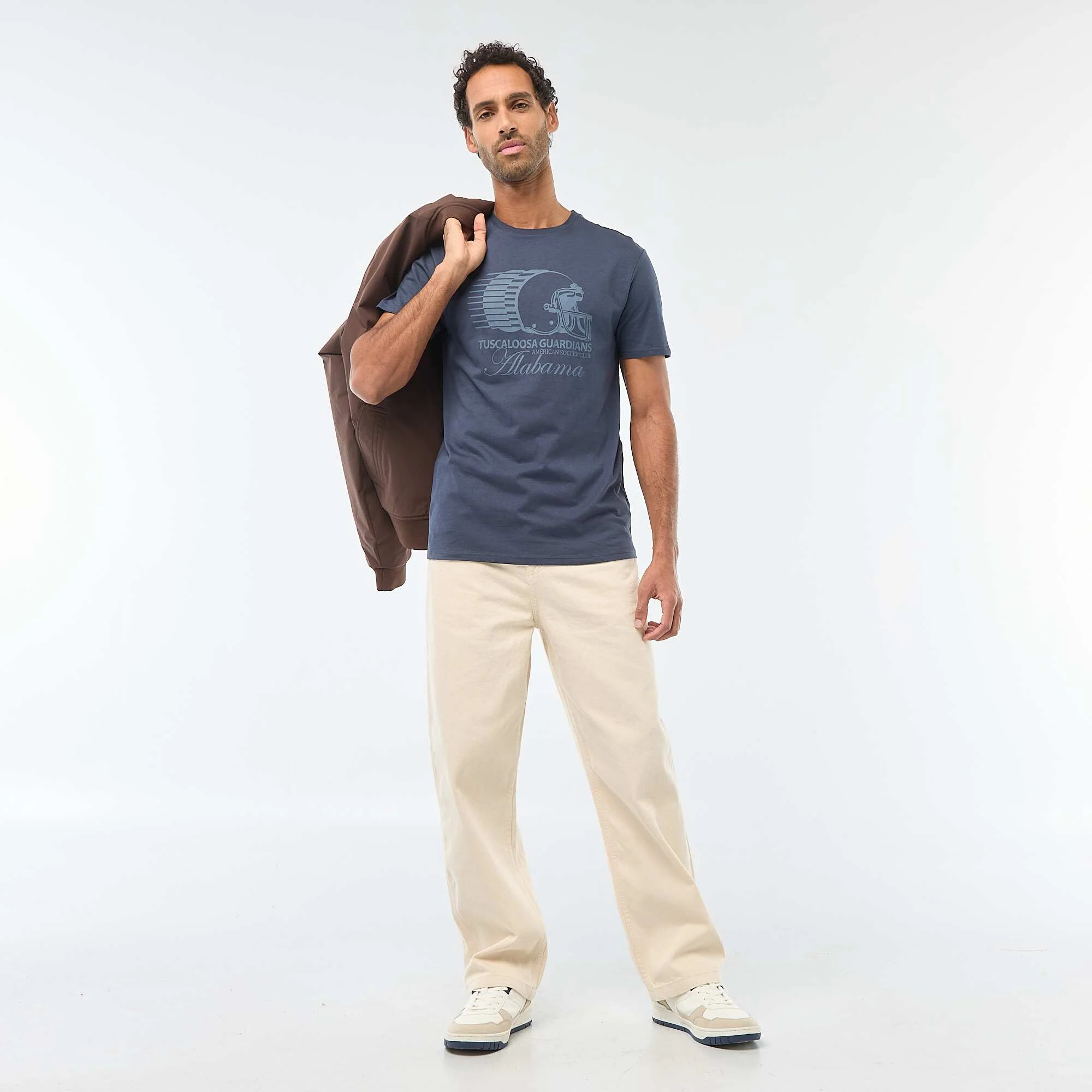Printed Crew Neck Short Sleeve T-shirt BLUE - Image 2