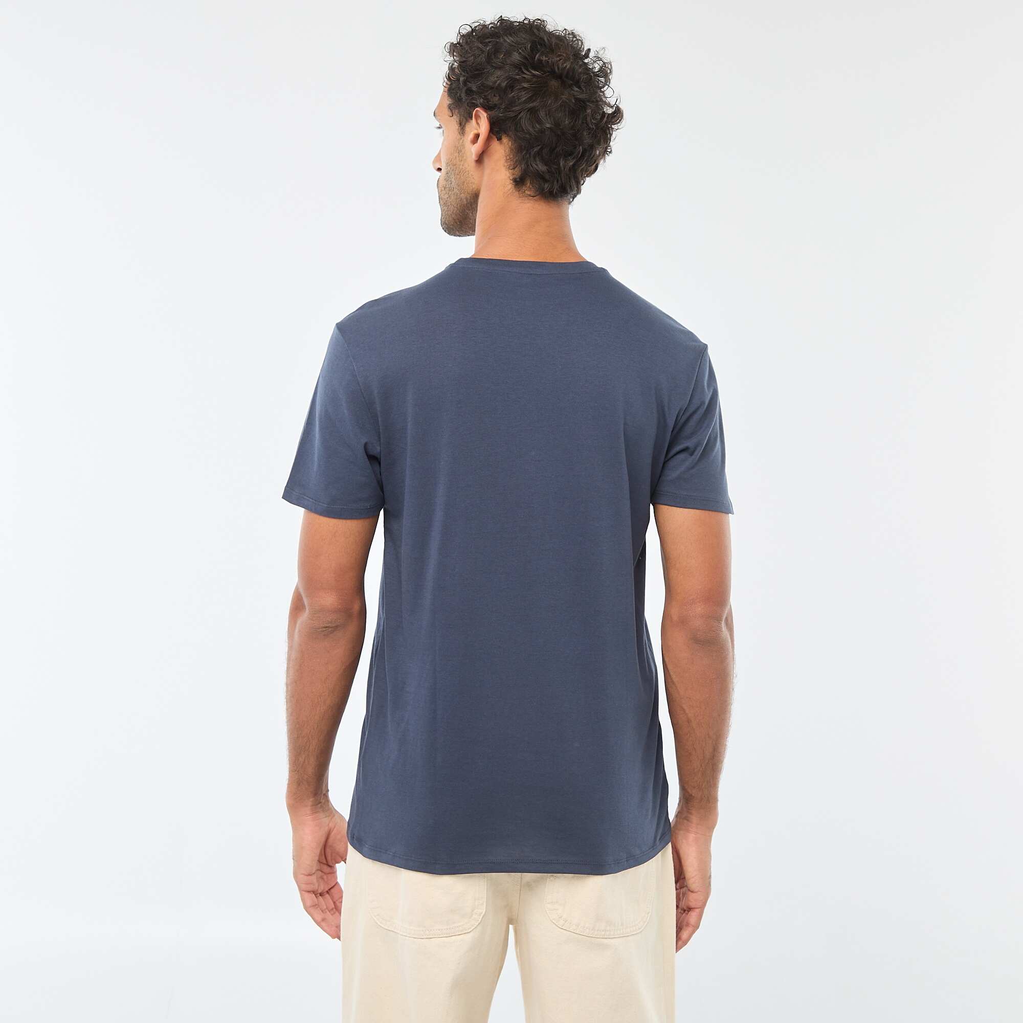 Printed Crew Neck Short Sleeve T-shirt BLUE - Image 3