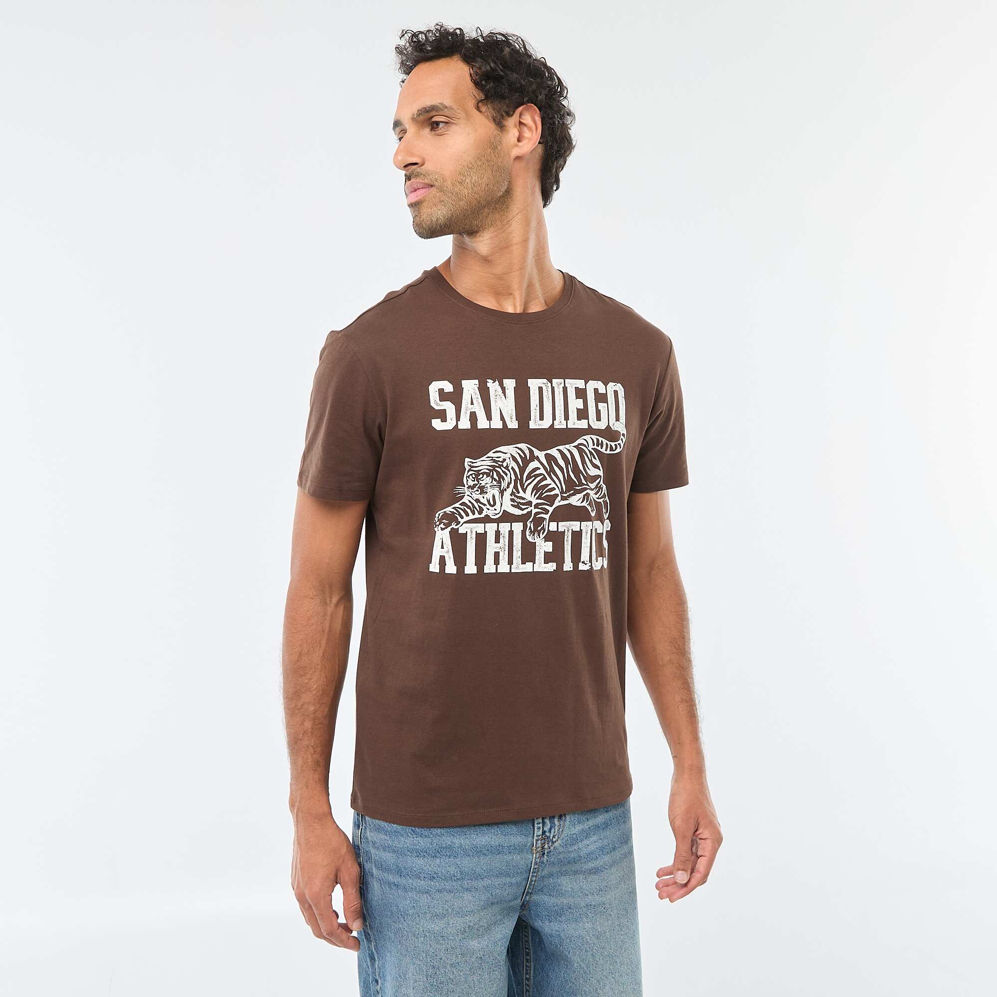 Printed Crew Neck Short Sleeve T-shirt BROWN - Image 4
