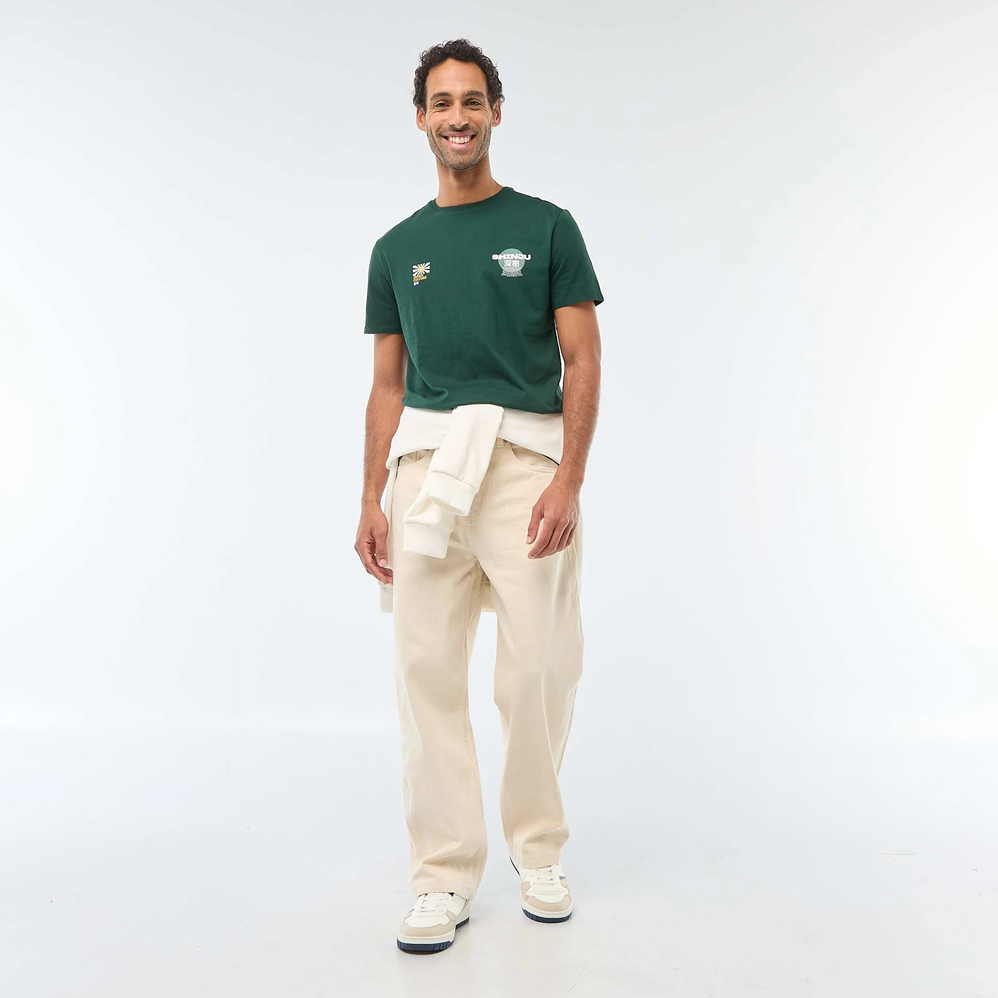 Printed Crew Neck Short Sleeve T-Shirt GREEN - Image 2