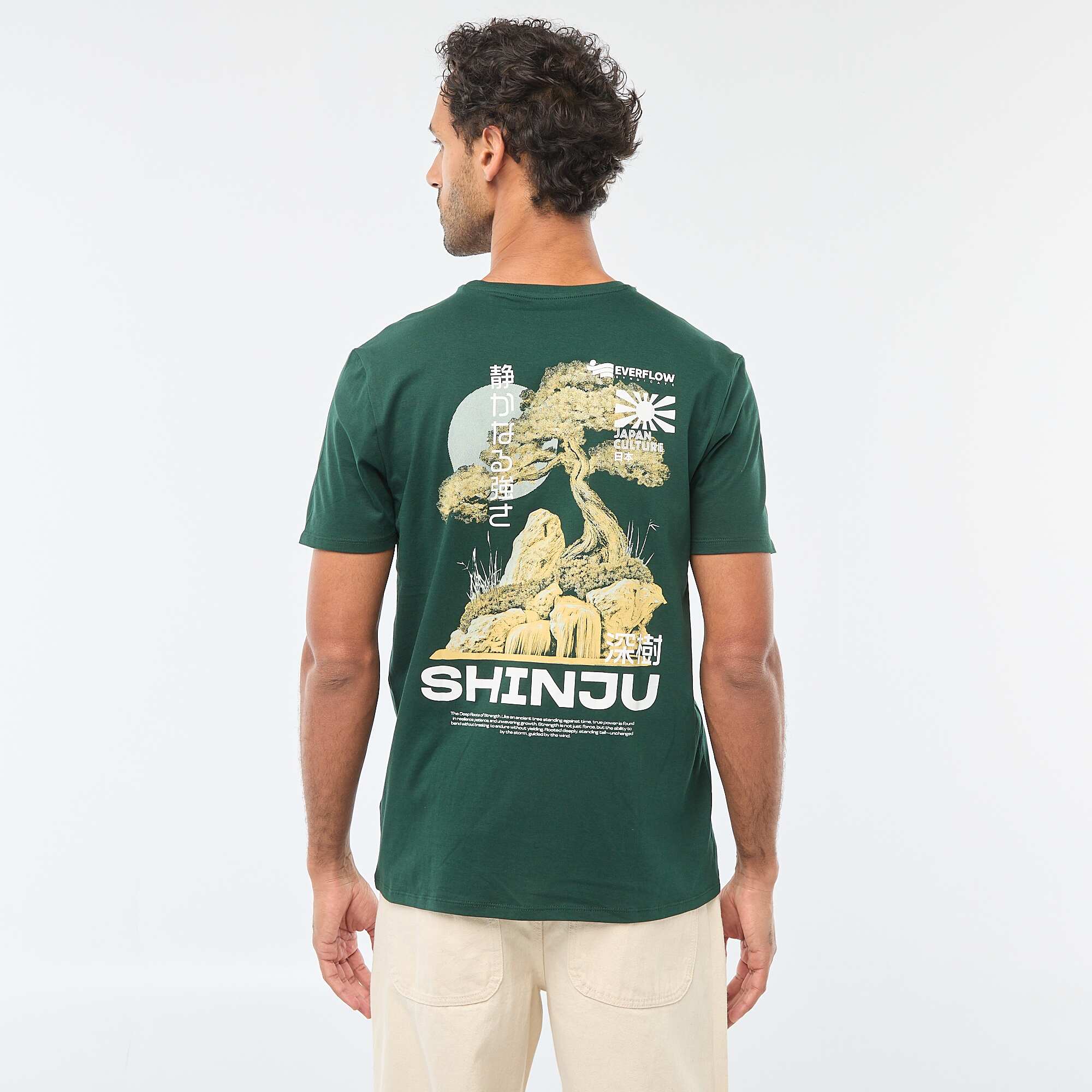 Printed Crew Neck Short Sleeve T-Shirt GREEN - Image 3
