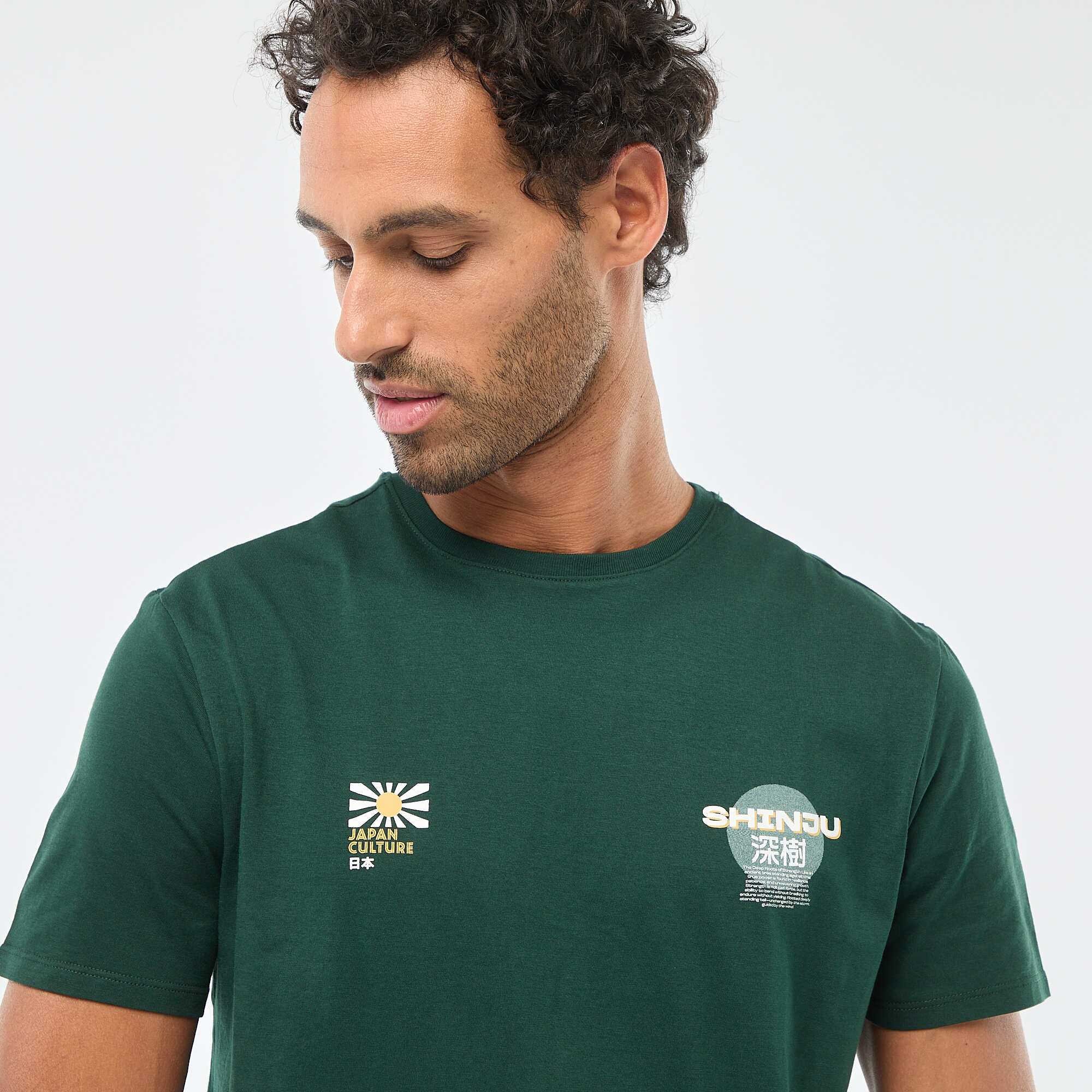 Printed Crew Neck Short Sleeve T-Shirt GREEN - Image 4