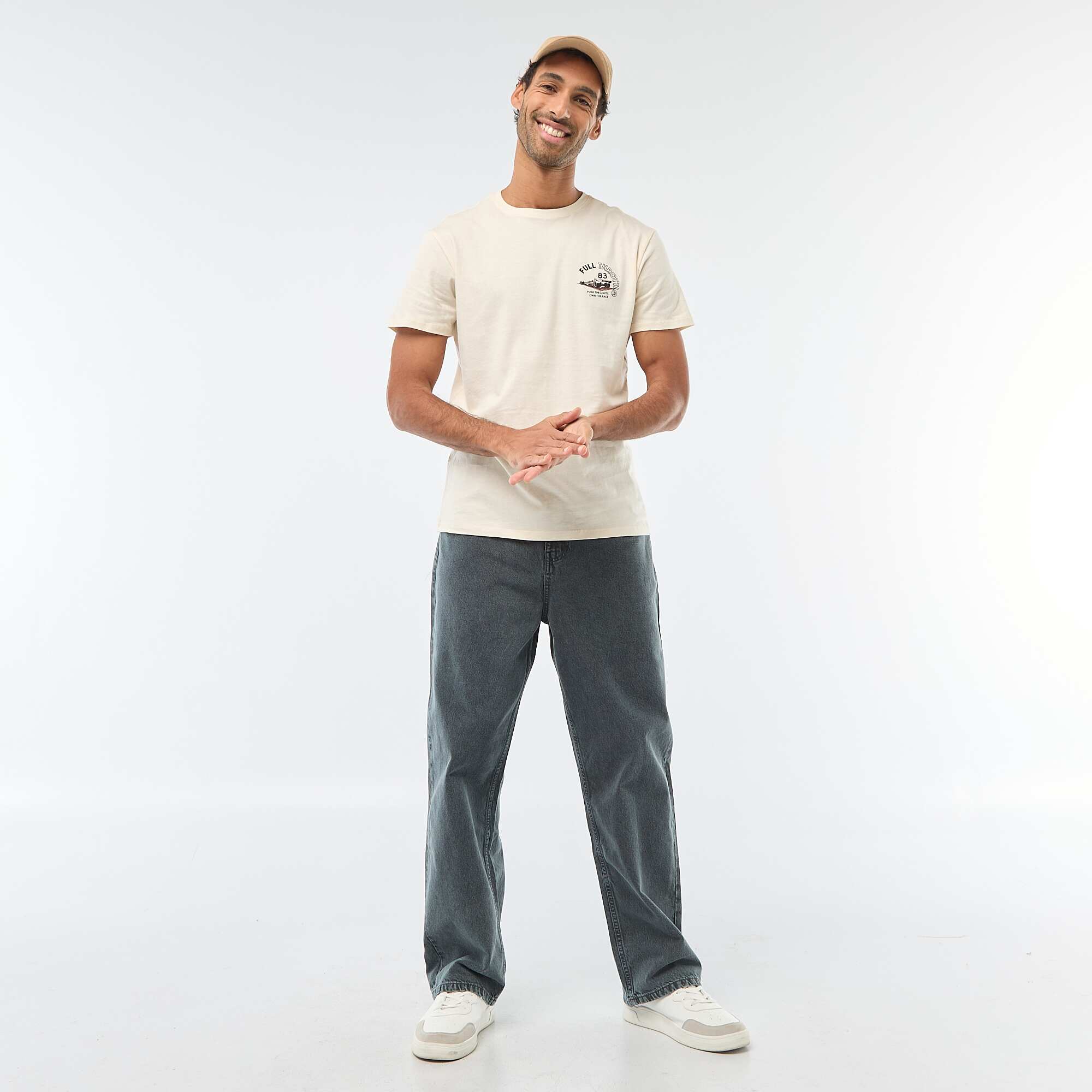 Printed Crew Neck Short Sleeve T-shirt WHITE - Image 2