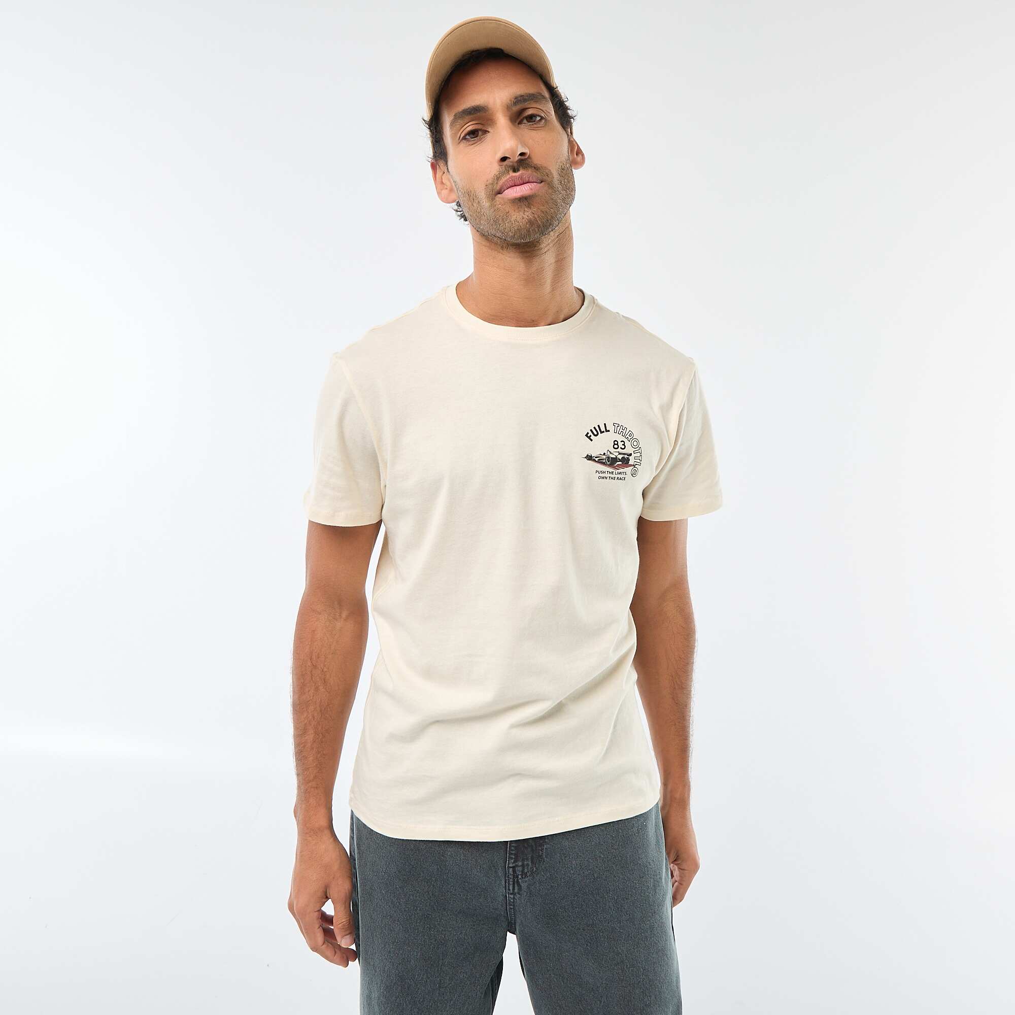 Printed Crew Neck Short Sleeve T-shirt WHITE - Image 4