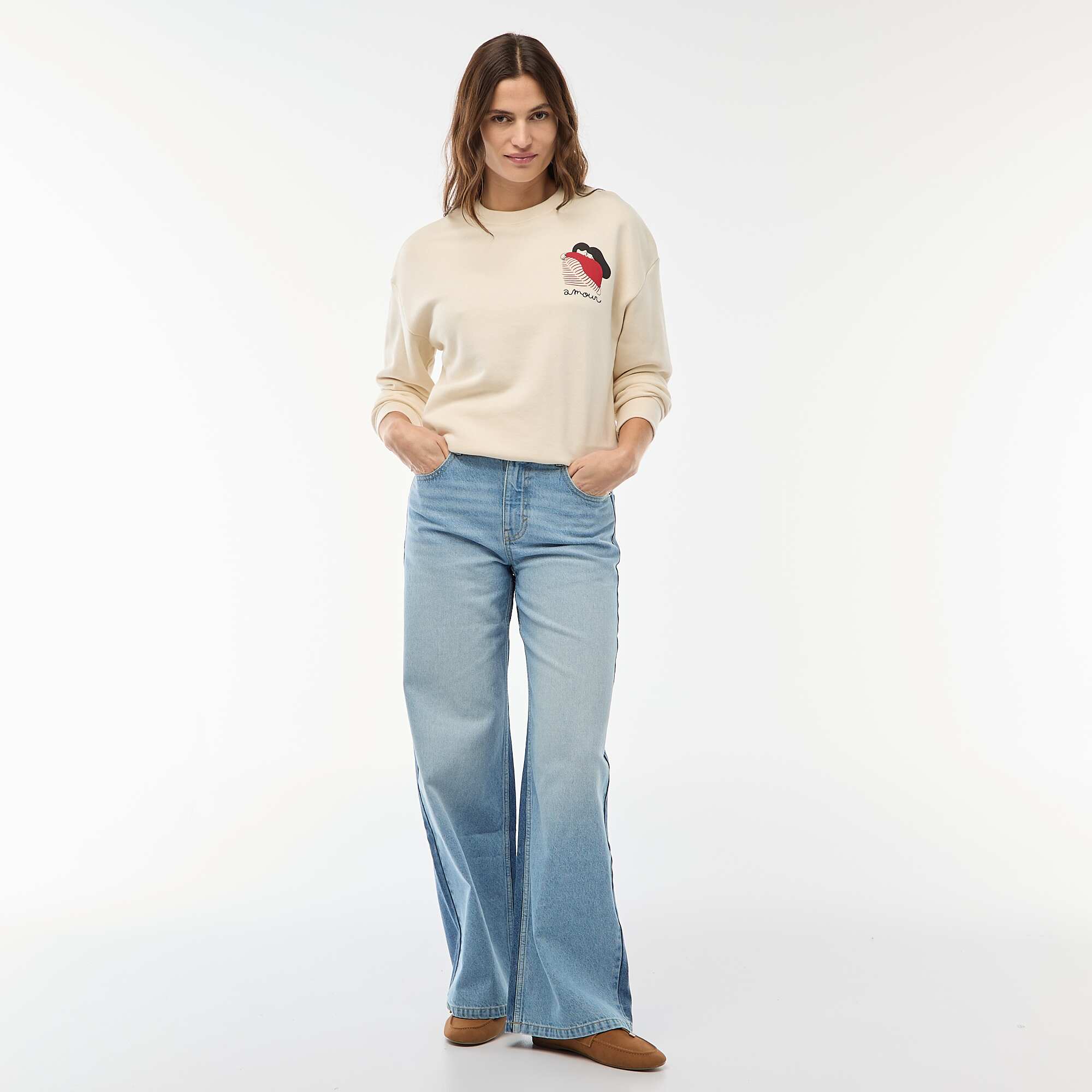 Printed Lightweight Fleece Sweatshirt WHITE - Image 2