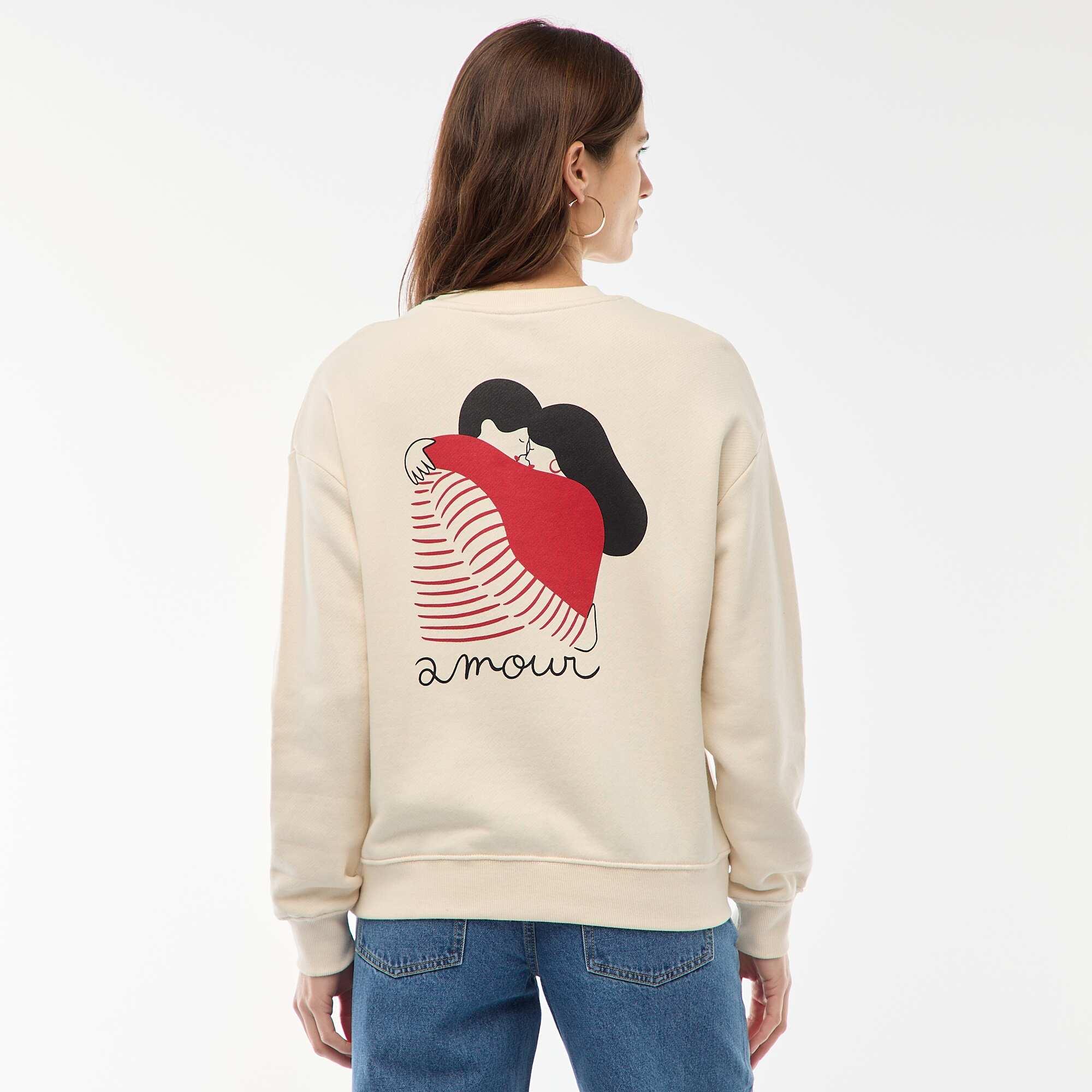 Printed Lightweight Fleece Sweatshirt WHITE - Image 4