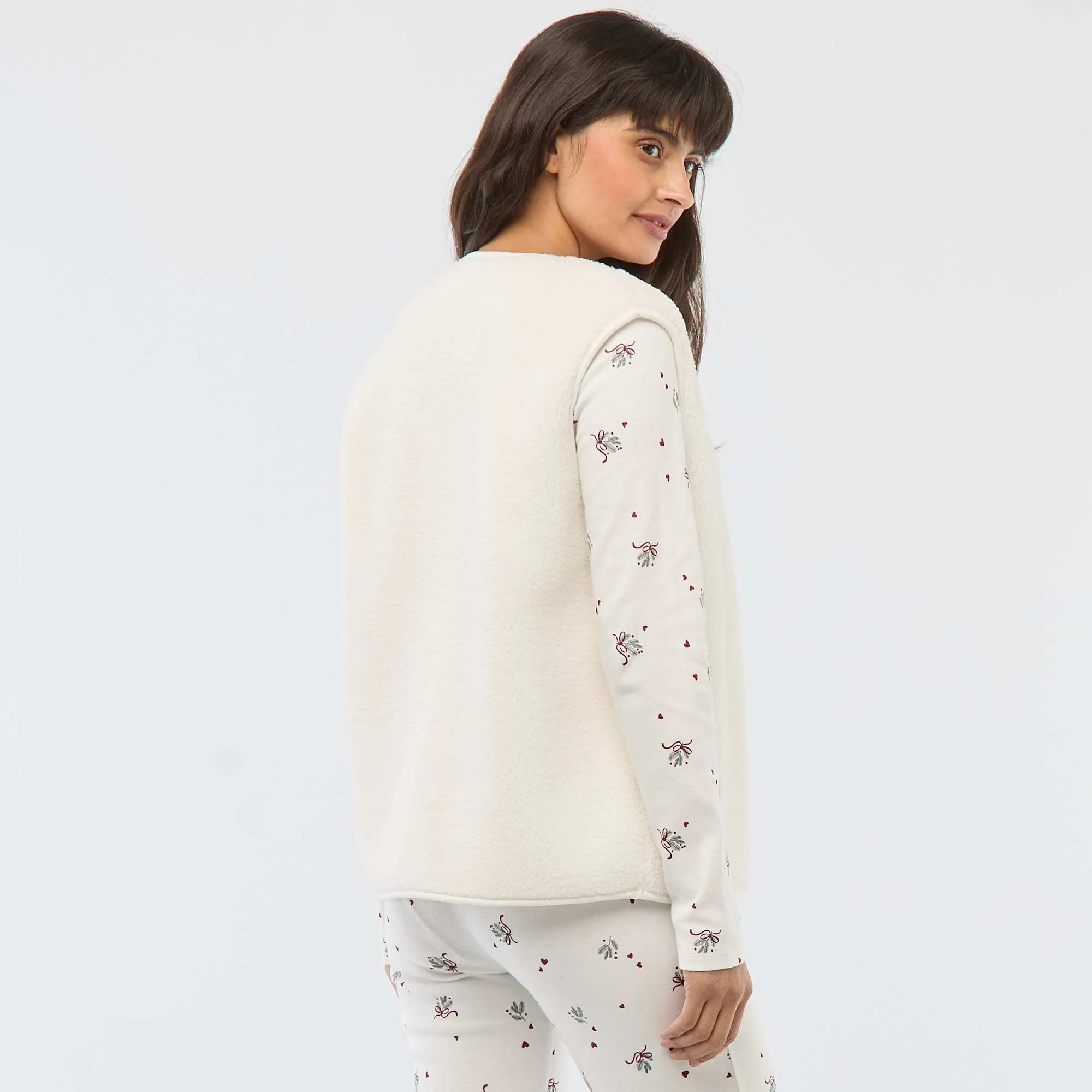 Printed Long Pajamas + Sleeveless Vest - 3-Piece Set WHITE - Image 3