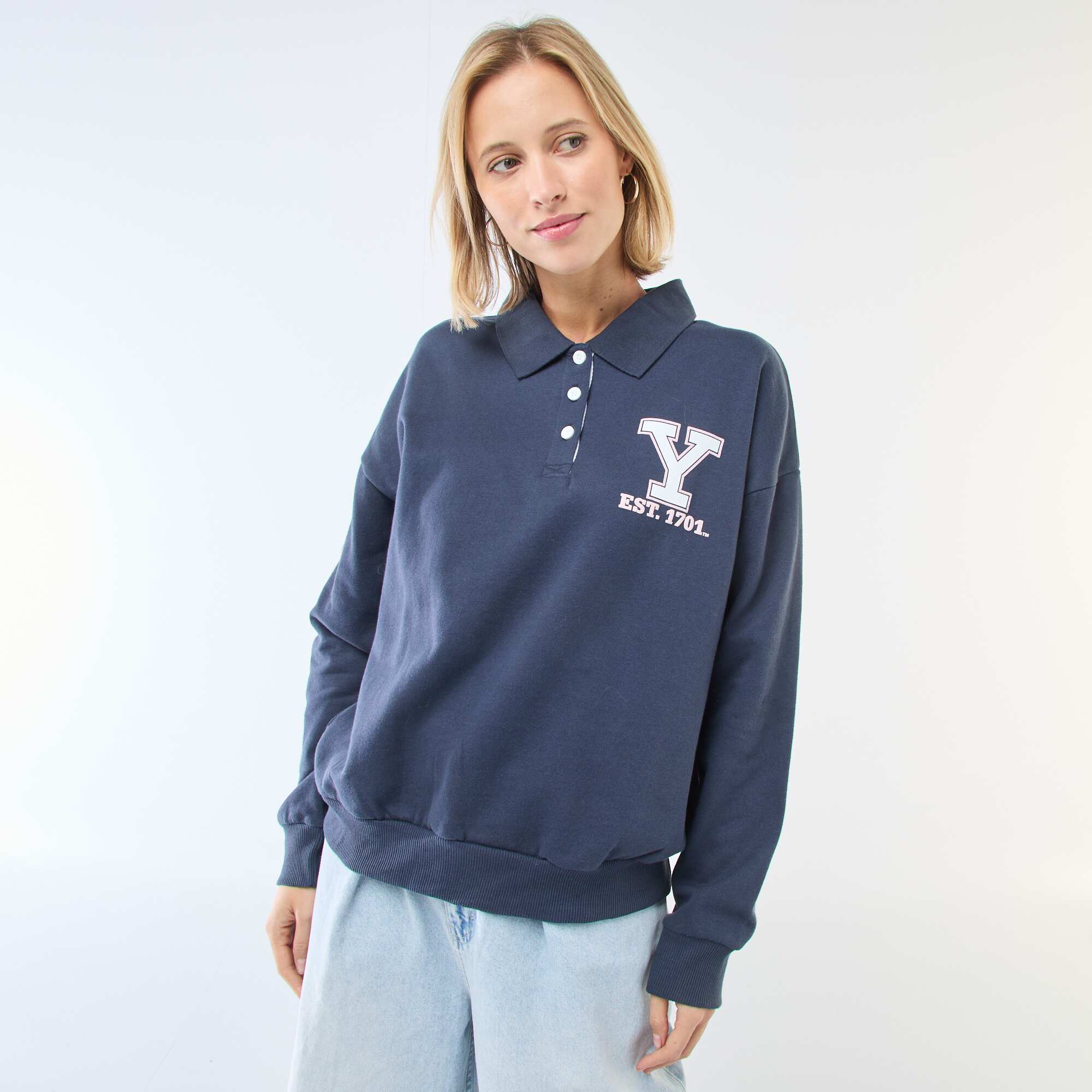Printed Long-Sleeve Polo Sweatshirt BLUE - Image 3