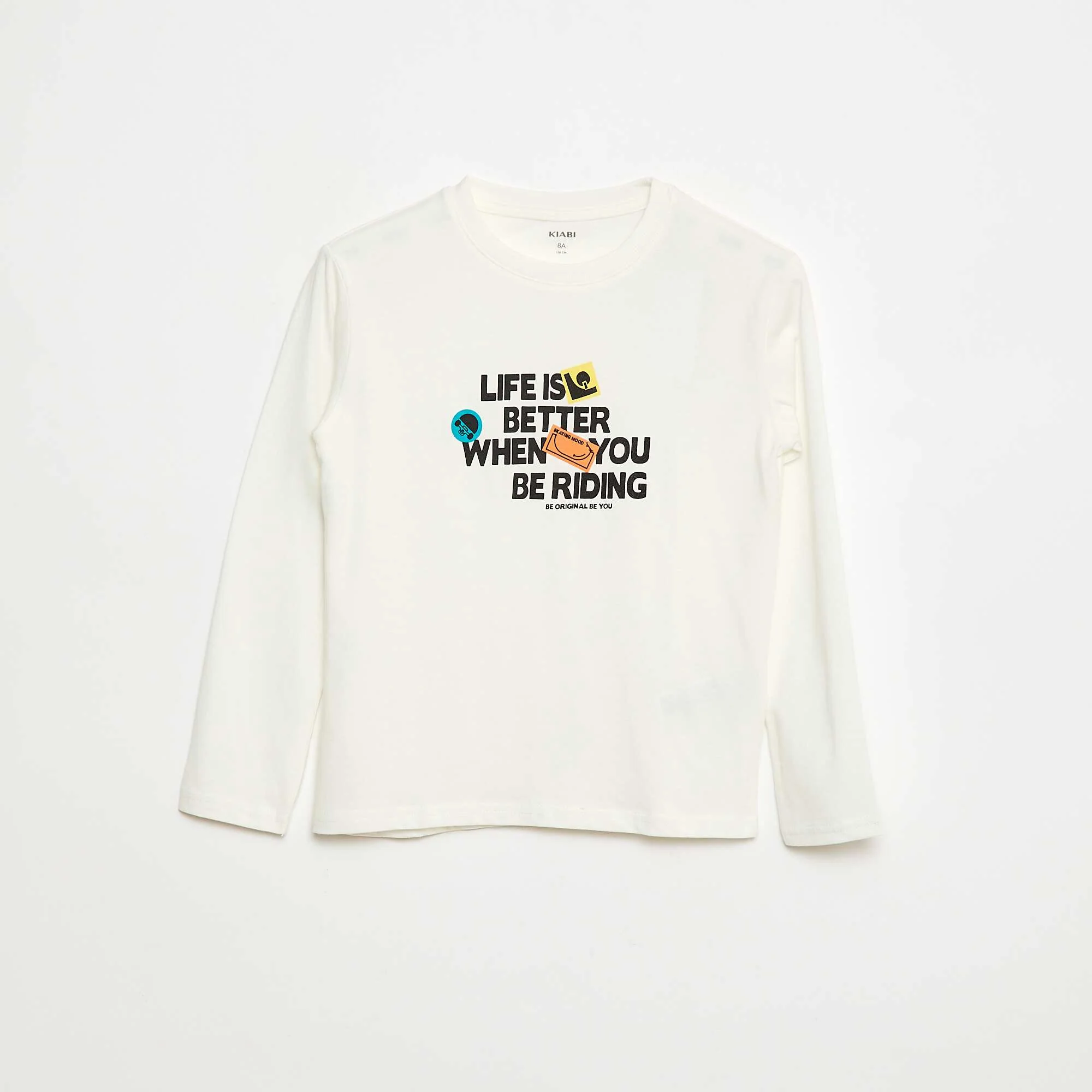 Printed long-sleeved T-shirt BEIGE