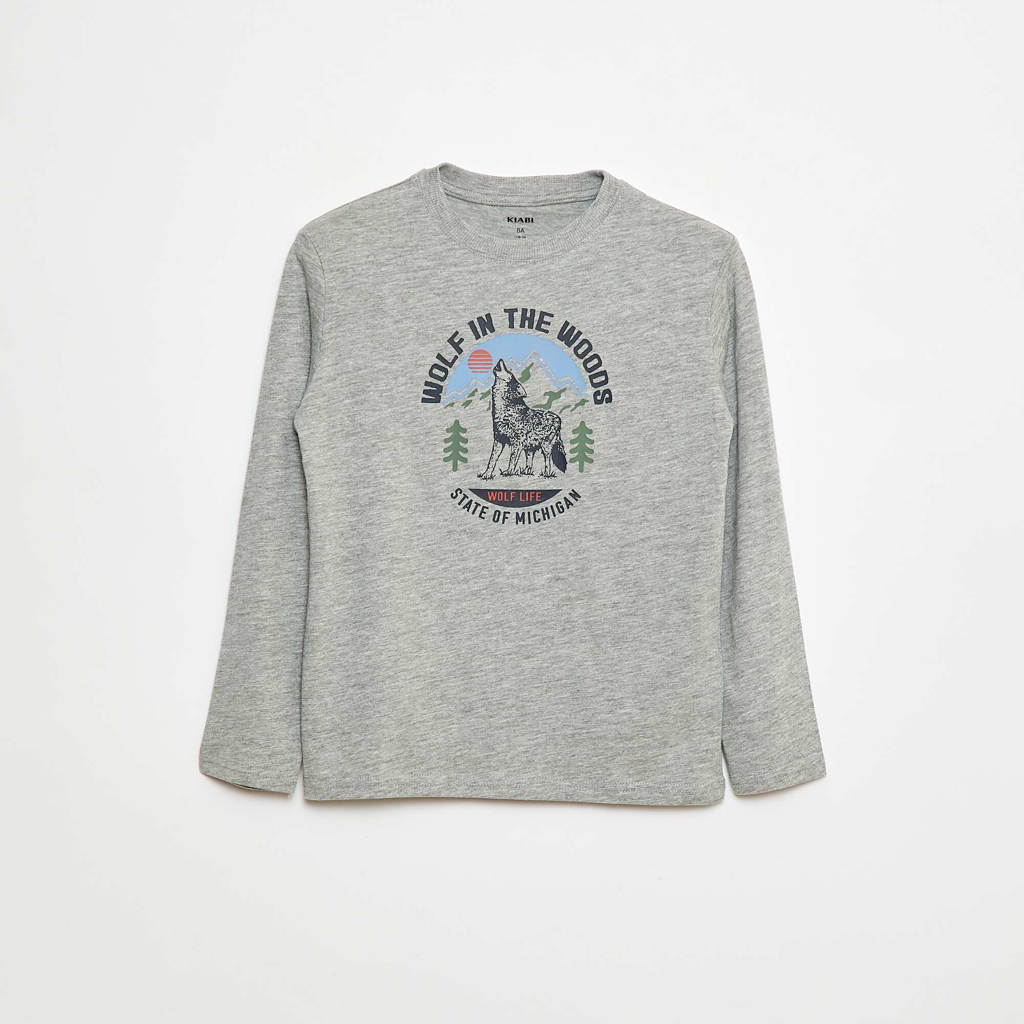 Printed long-sleeved T-shirt GREY