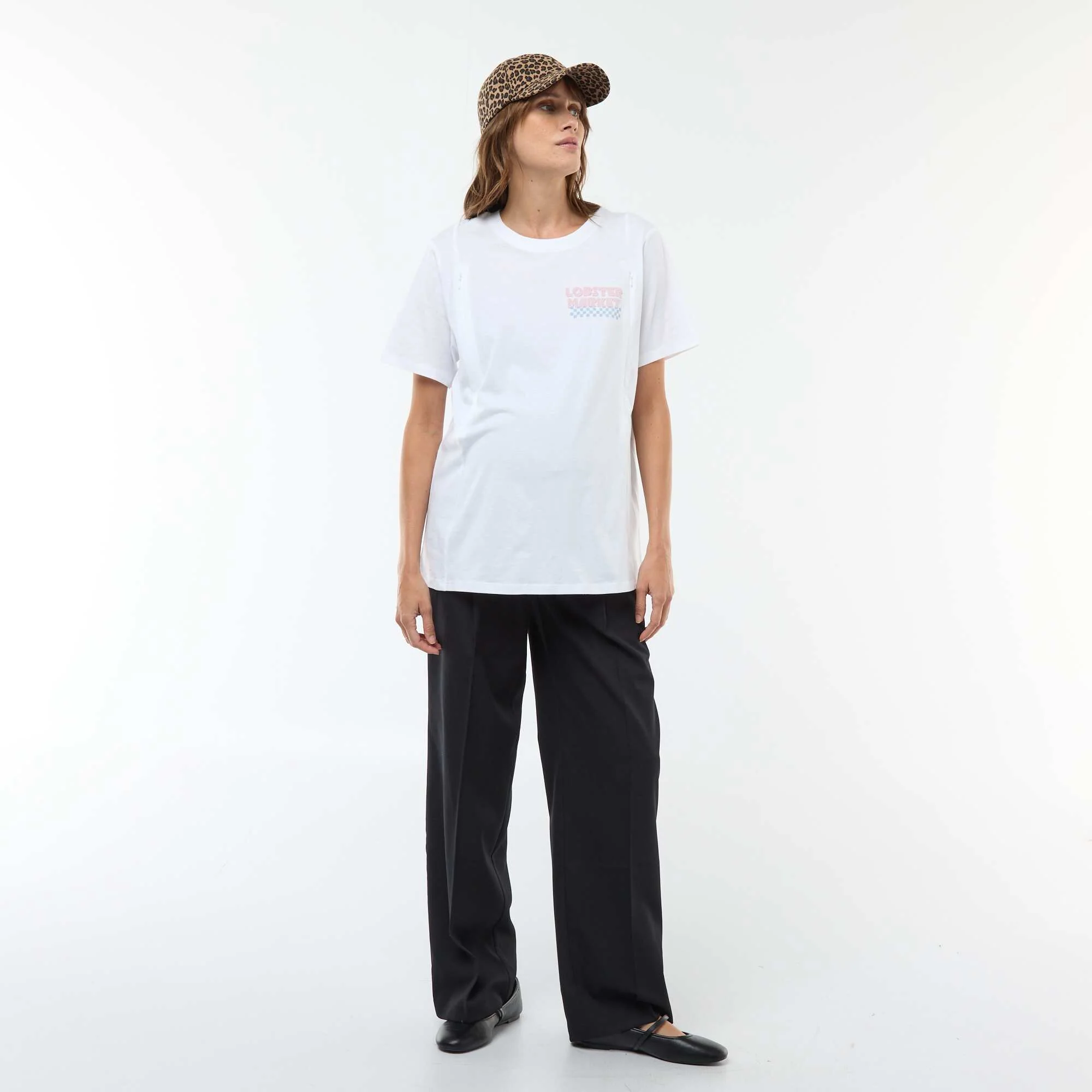 Printed Short-Sleeved Nursing T-Shirt WHITE - Image 3