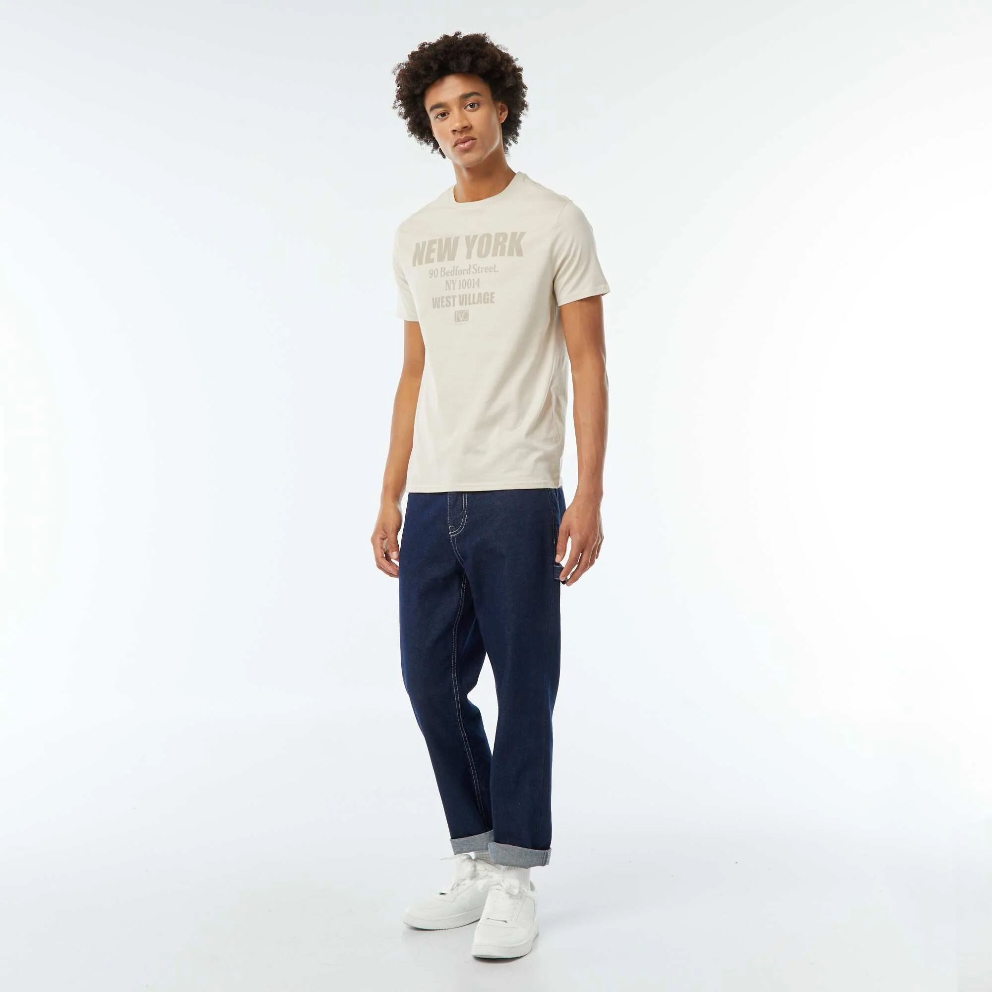 Printed short-sleeved T-shirt BEIGE - Image 2