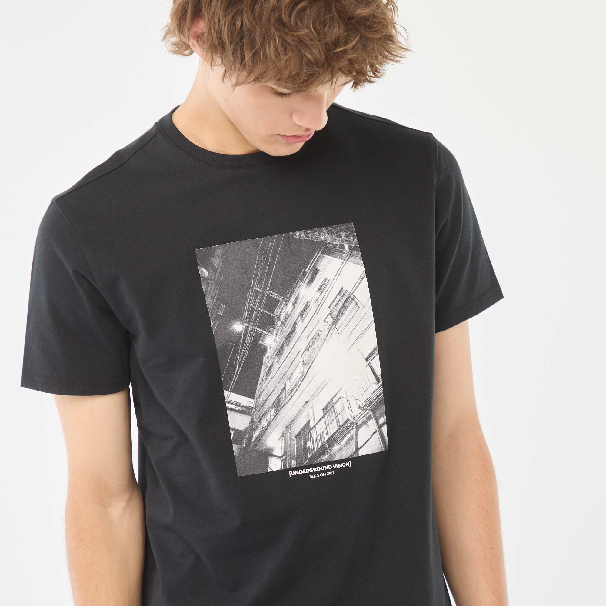 Printed short-sleeved T-shirt BLACK - Image 3