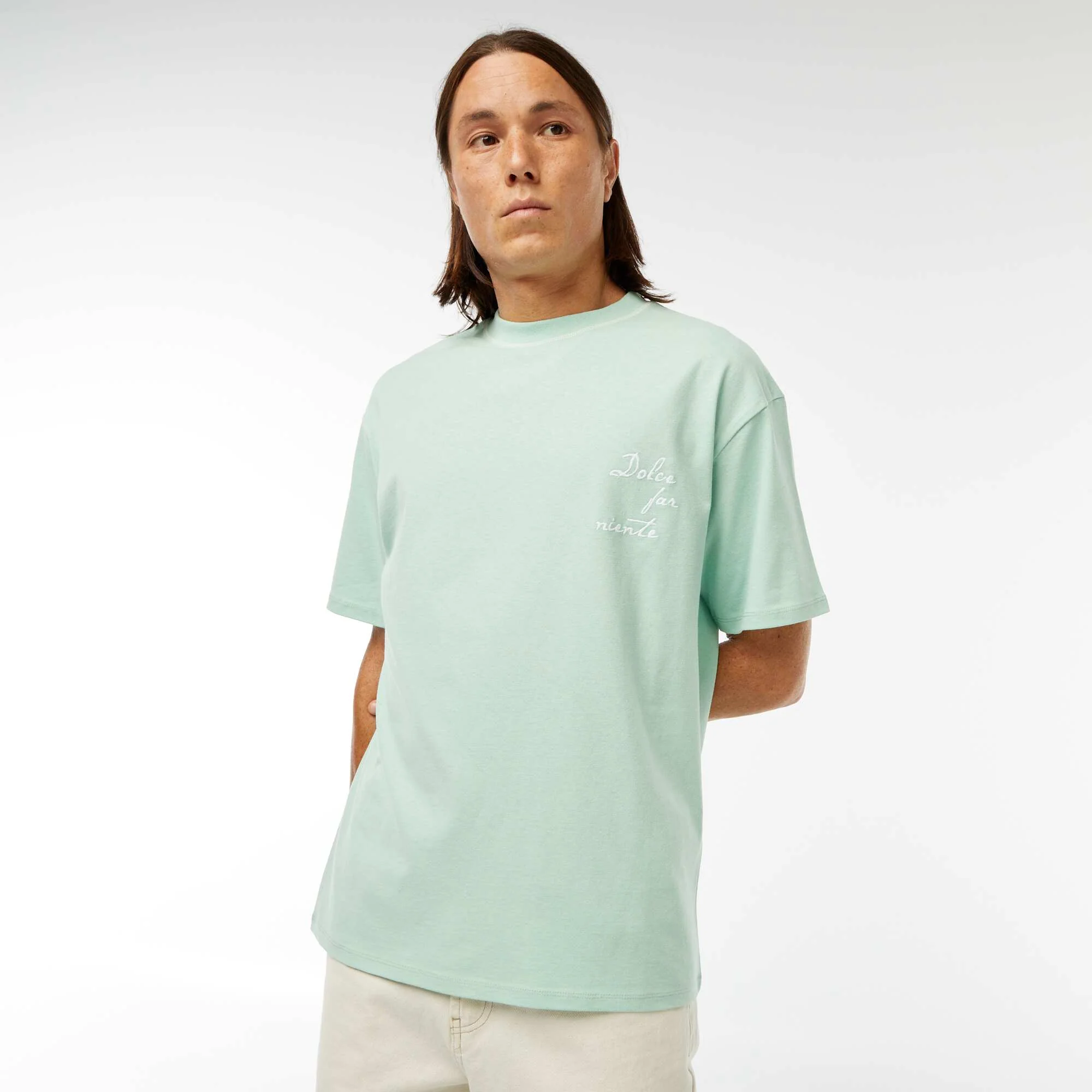 Printed T-shirt with embroidery on the chest and print on the back GREEN