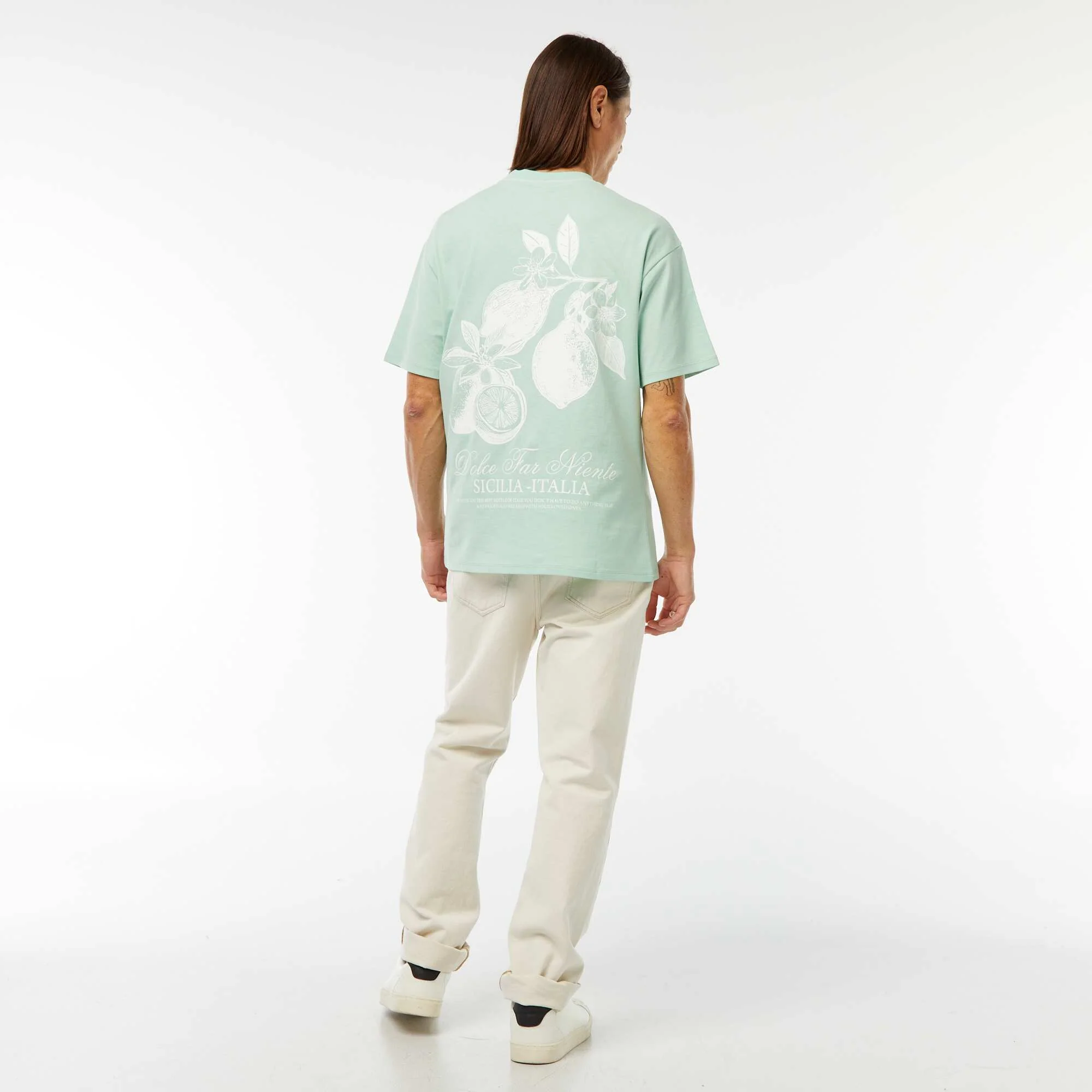 Printed T-shirt with embroidery on the chest and print on the back GREEN - Image 2
