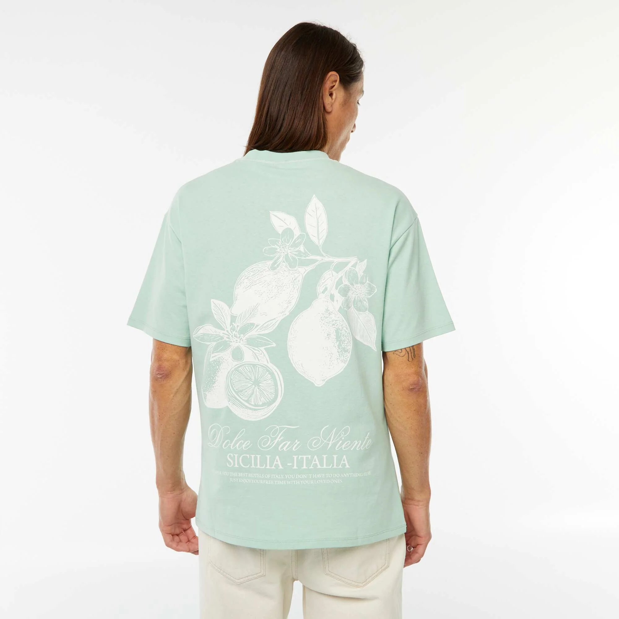 Printed T-shirt with embroidery on the chest and print on the back GREEN - Image 3
