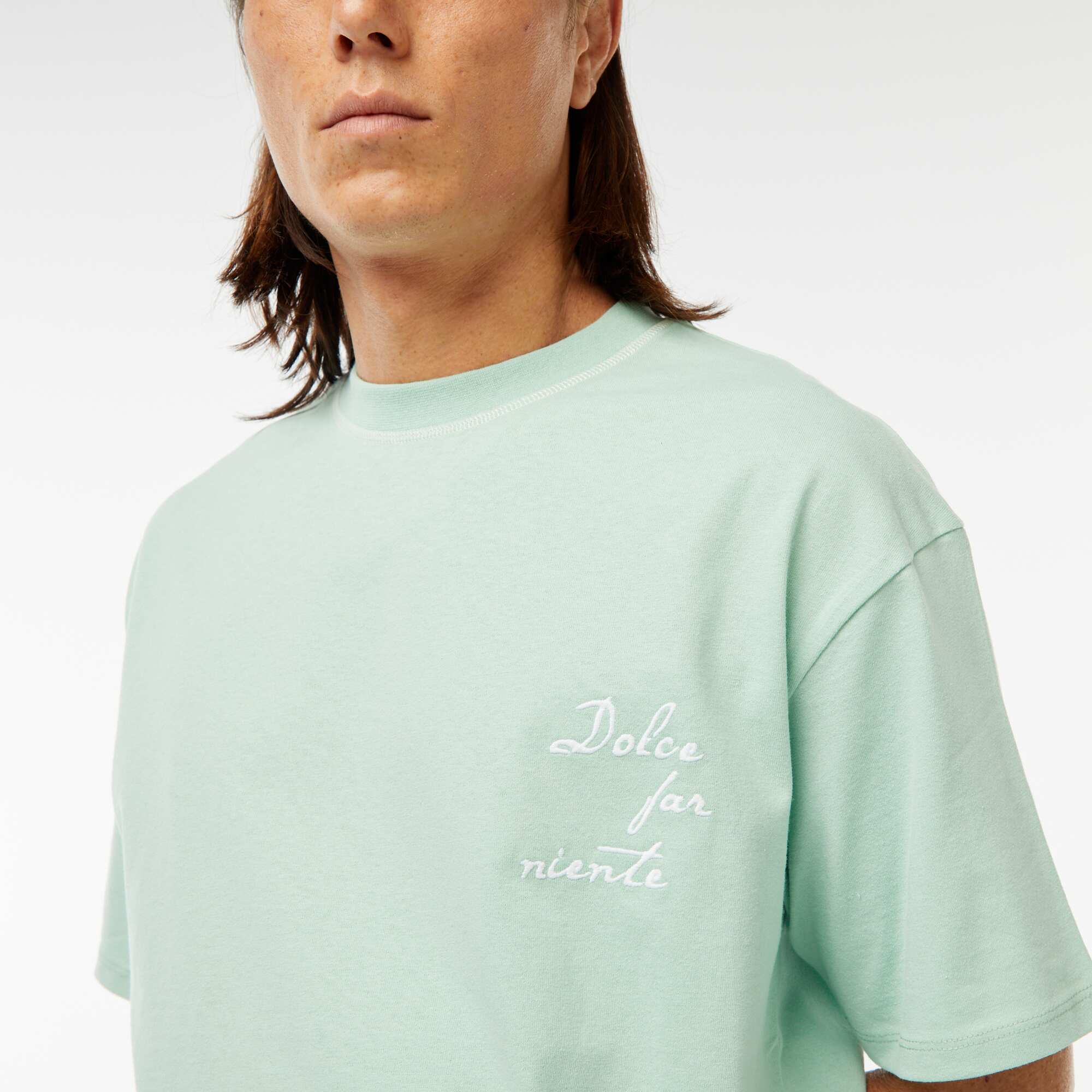 Printed T-shirt with embroidery on the chest and print on the back GREEN - Image 4