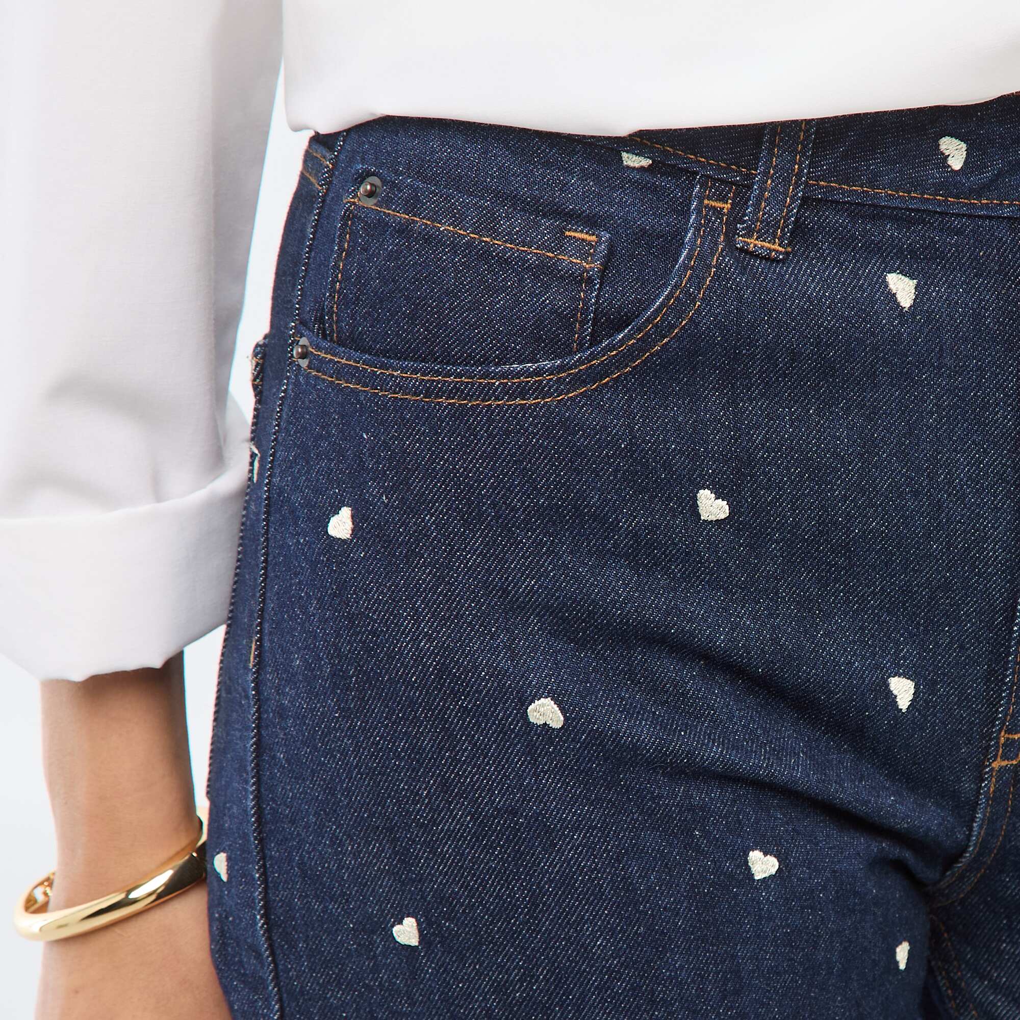 Regular Cotton Jean with All-Over Embroidery BLUE - Image 4