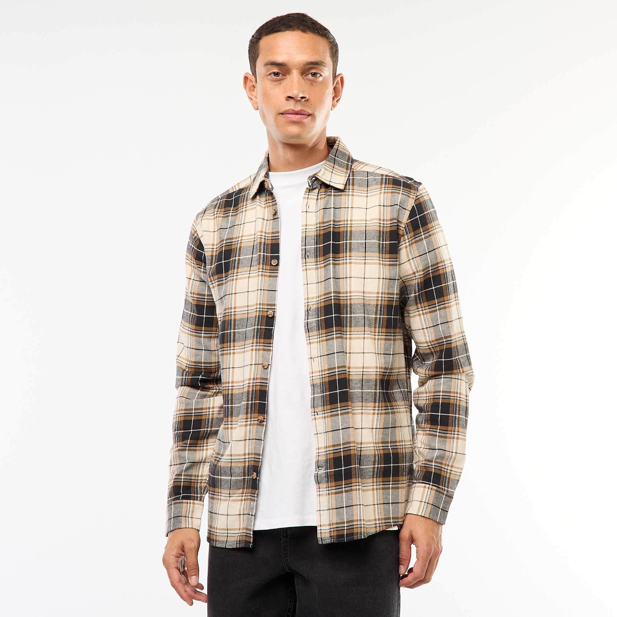 Regular Fit Checkered Shirt BEIGE