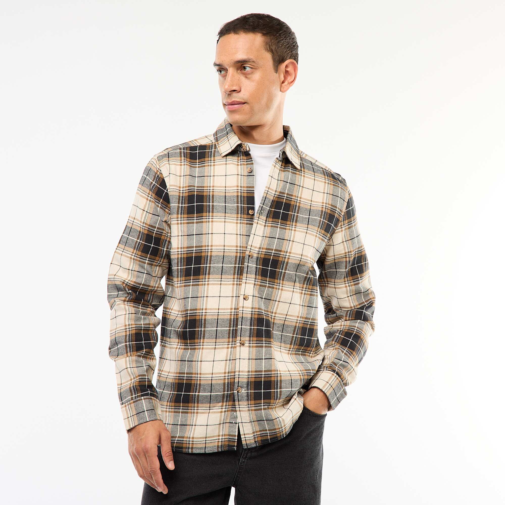 Regular Fit Checkered Shirt BEIGE - Image 3