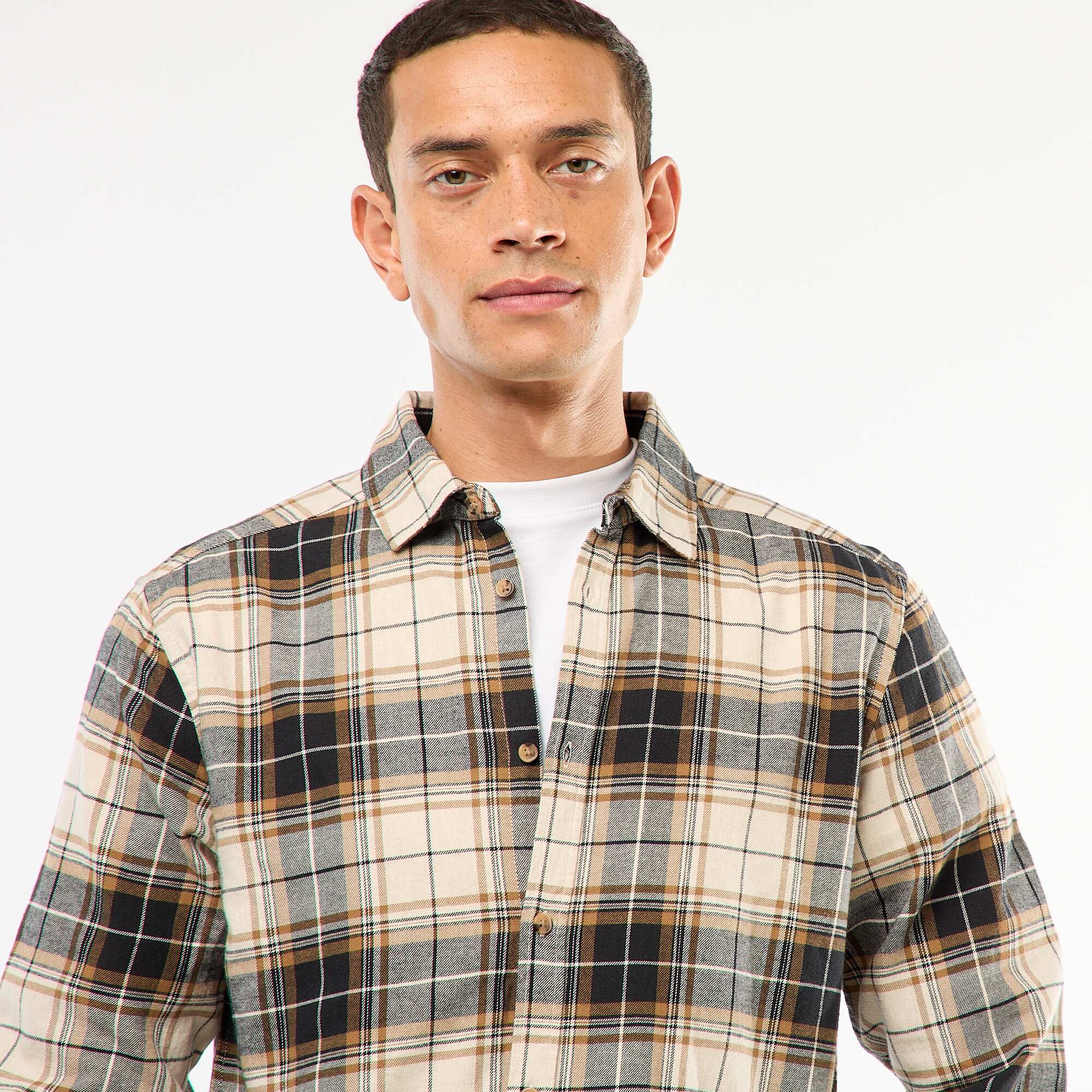 Regular Fit Checkered Shirt BEIGE - Image 5
