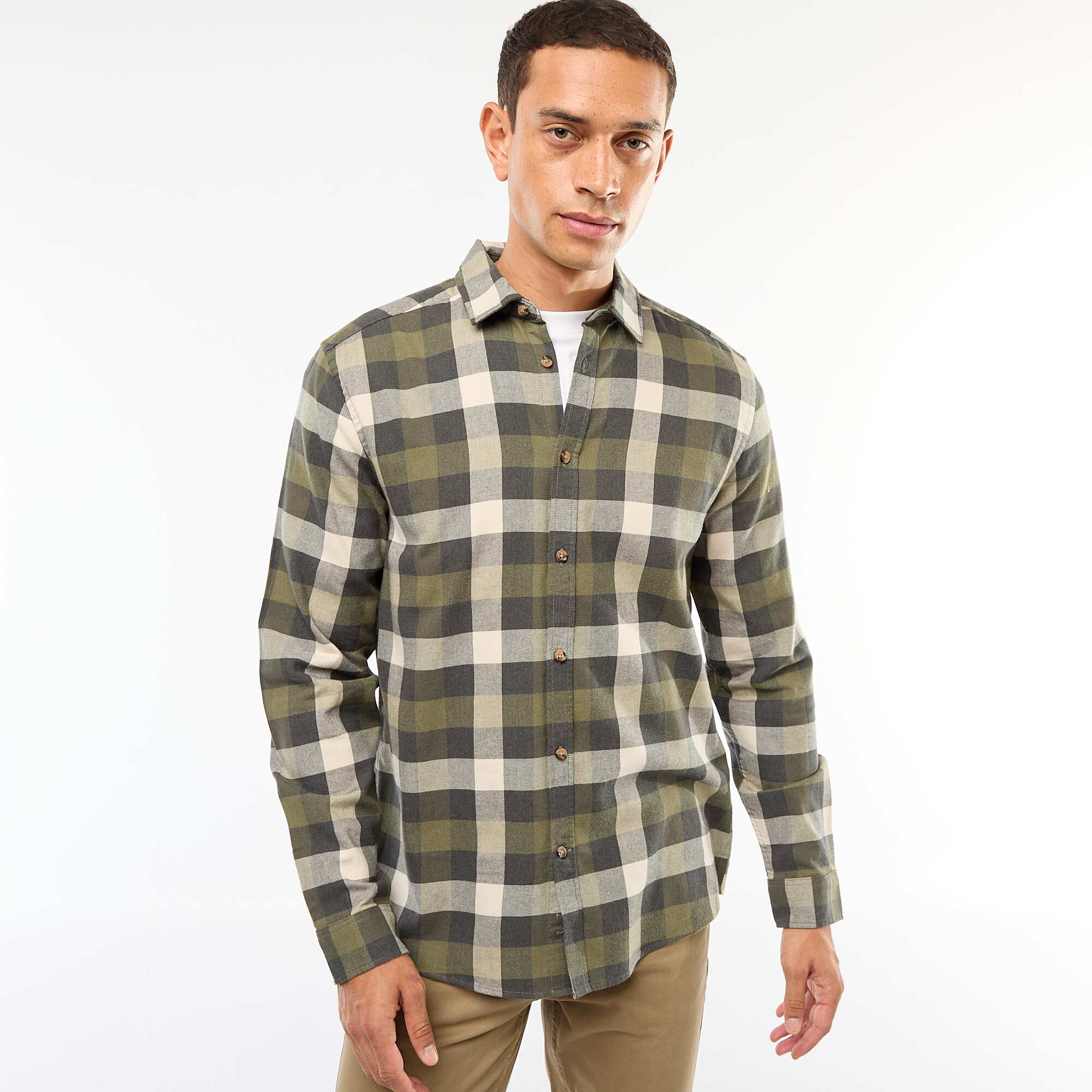 Regular Fit Checkered Shirt KHAKI