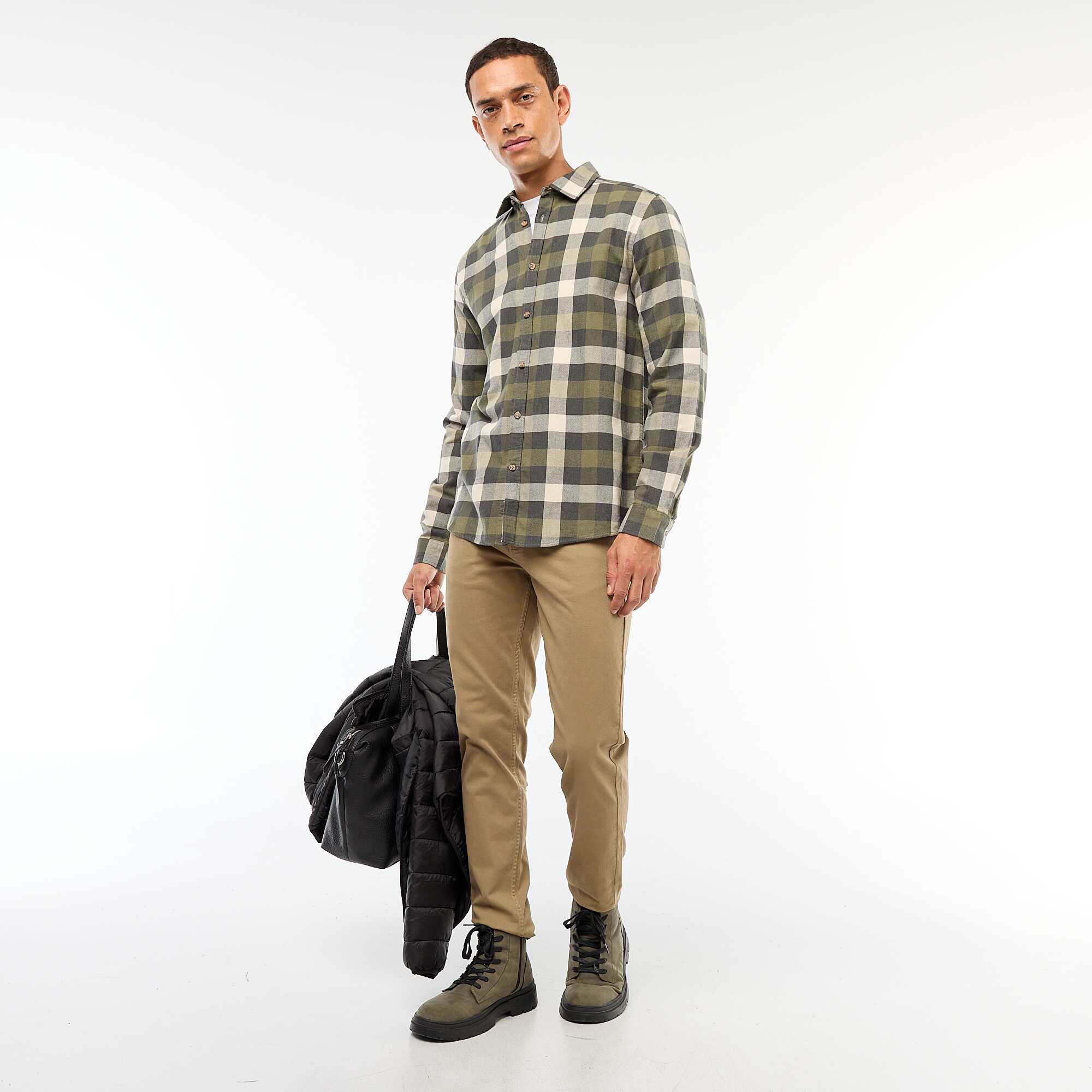 Regular Fit Checkered Shirt KHAKI - Image 2