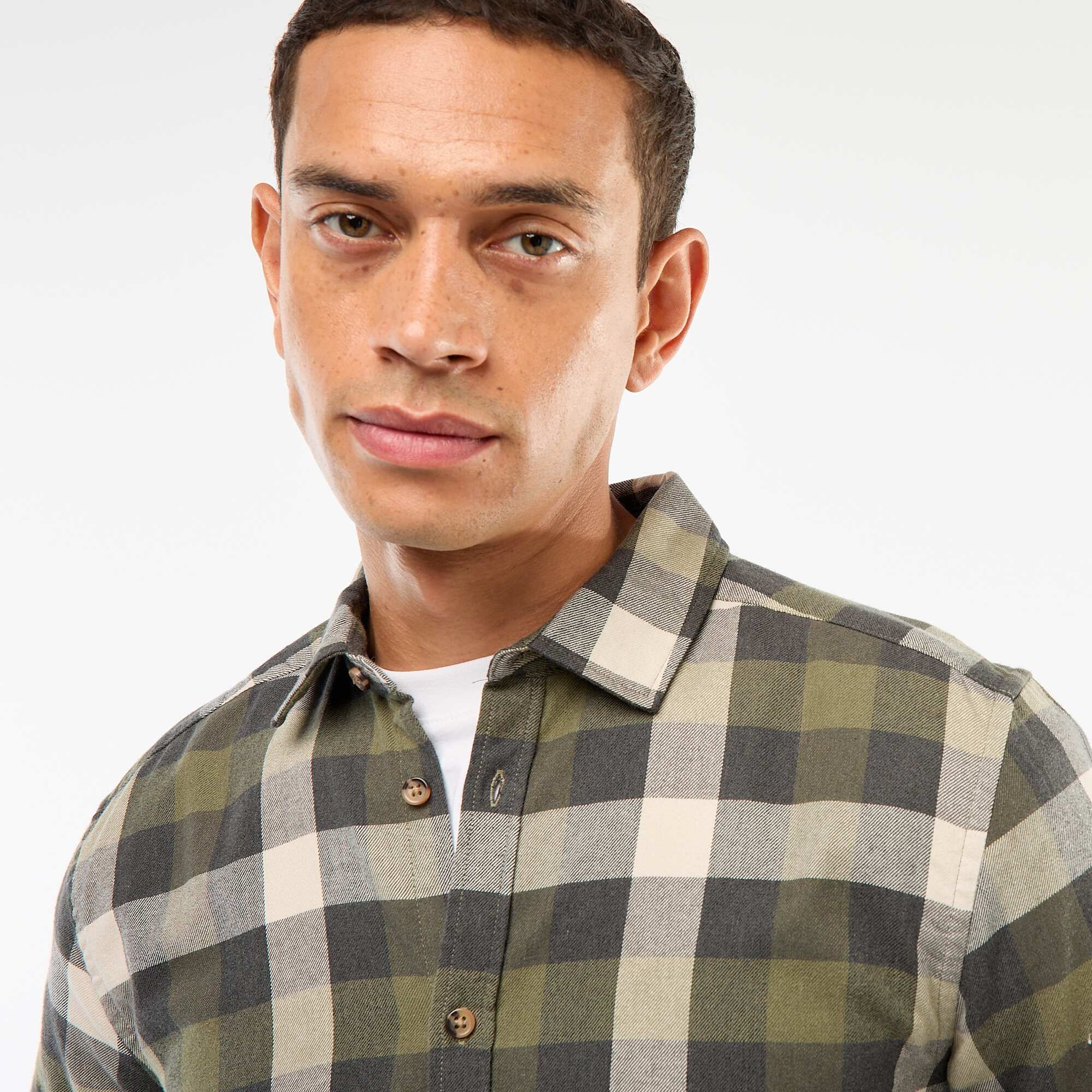 Regular Fit Checkered Shirt KHAKI - Image 4