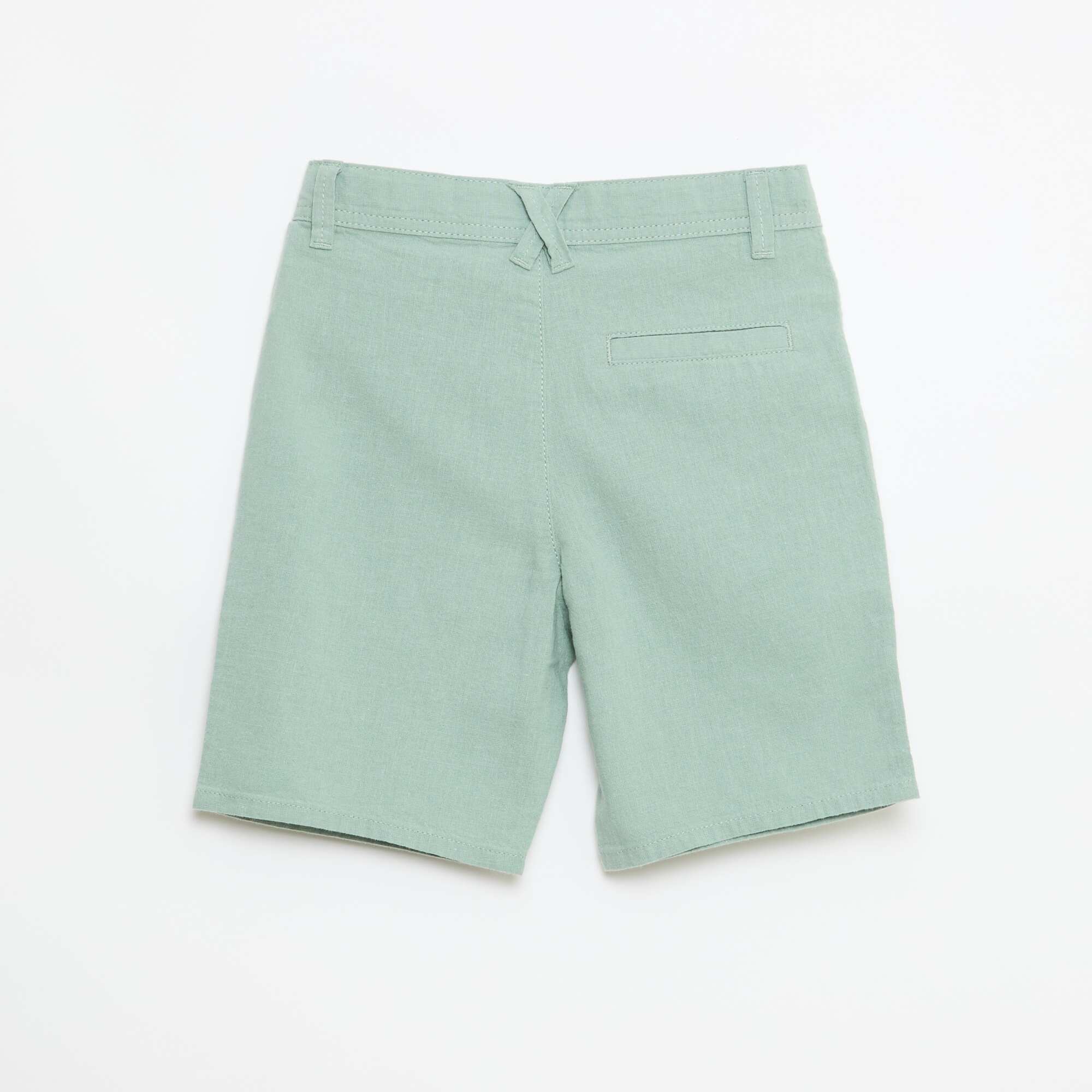 Regular Fit Cotton and Linen Bermuda Shorts GREEN - Image 2