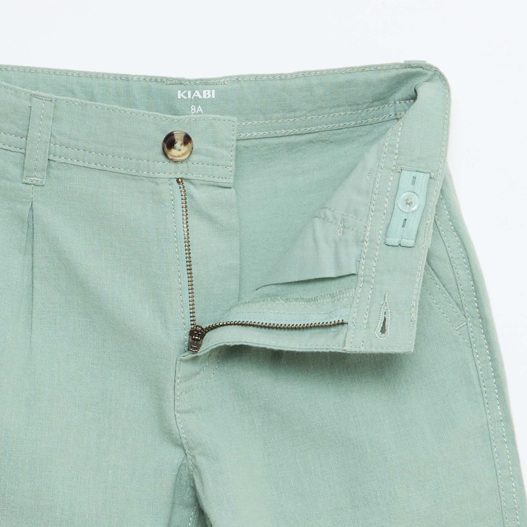 Regular Fit Cotton and Linen Bermuda Shorts GREEN - Image 4