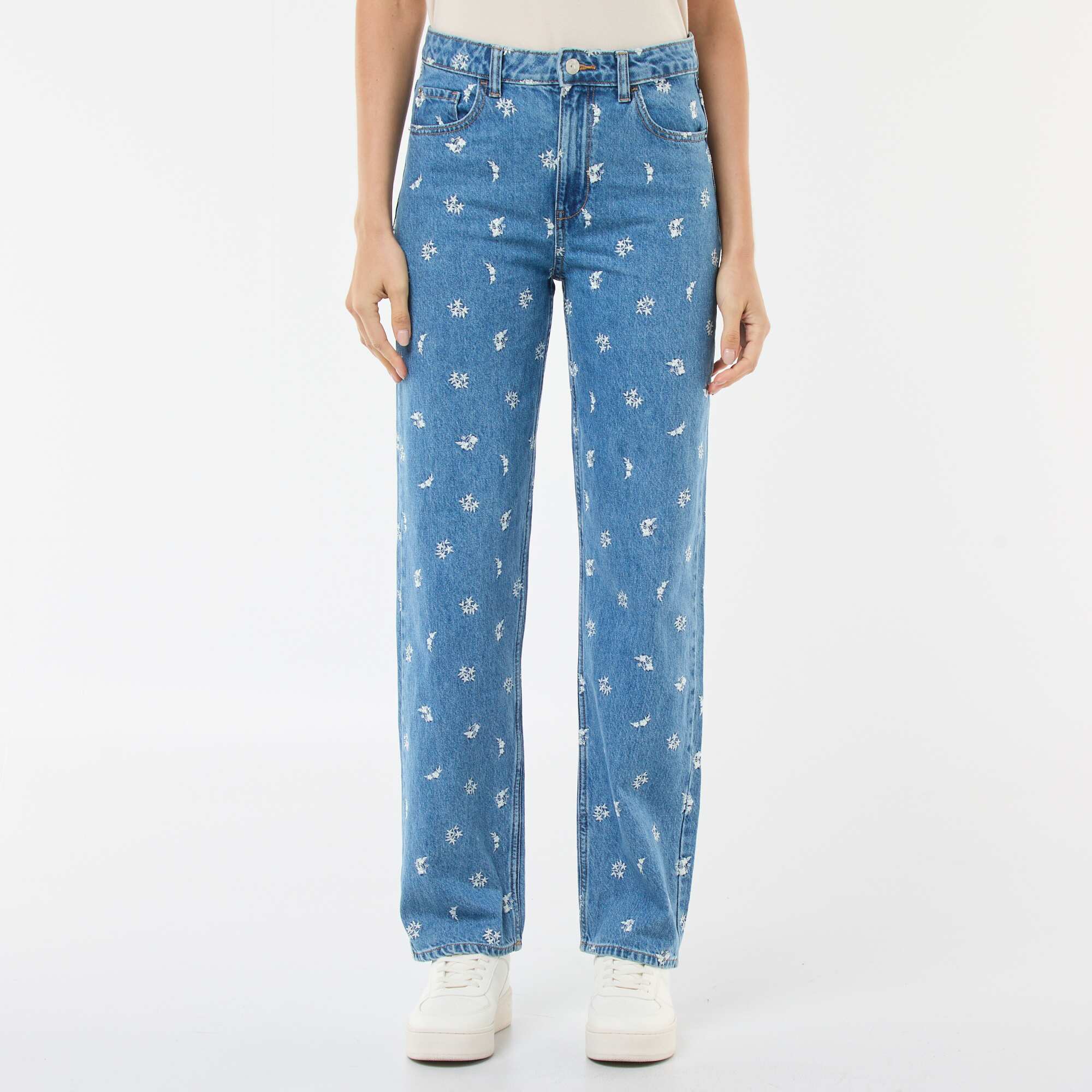 Regular Fit Cotton Jean with All-Over Embroidery BLUE - Image 2
