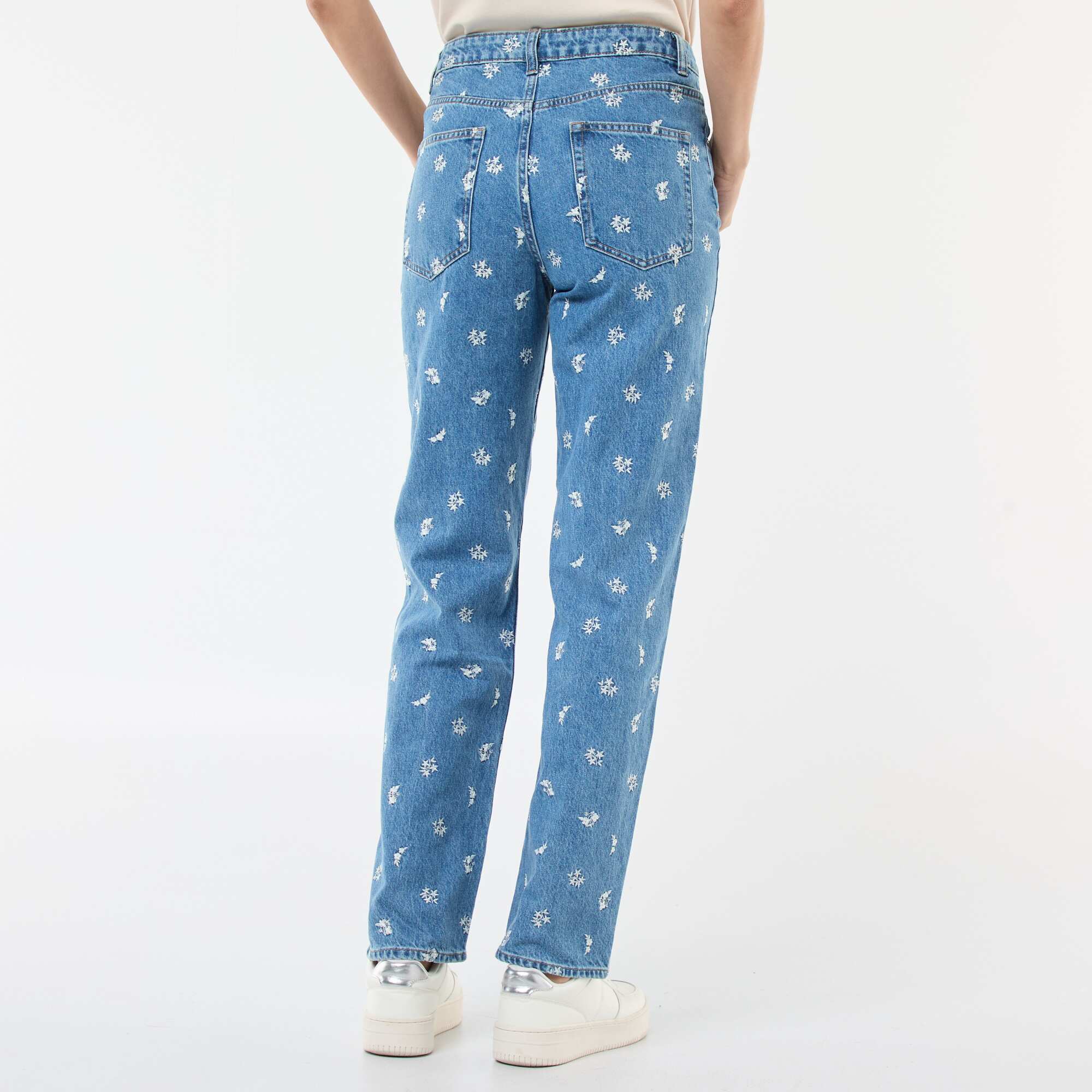 Regular Fit Cotton Jean with All-Over Embroidery BLUE - Image 3