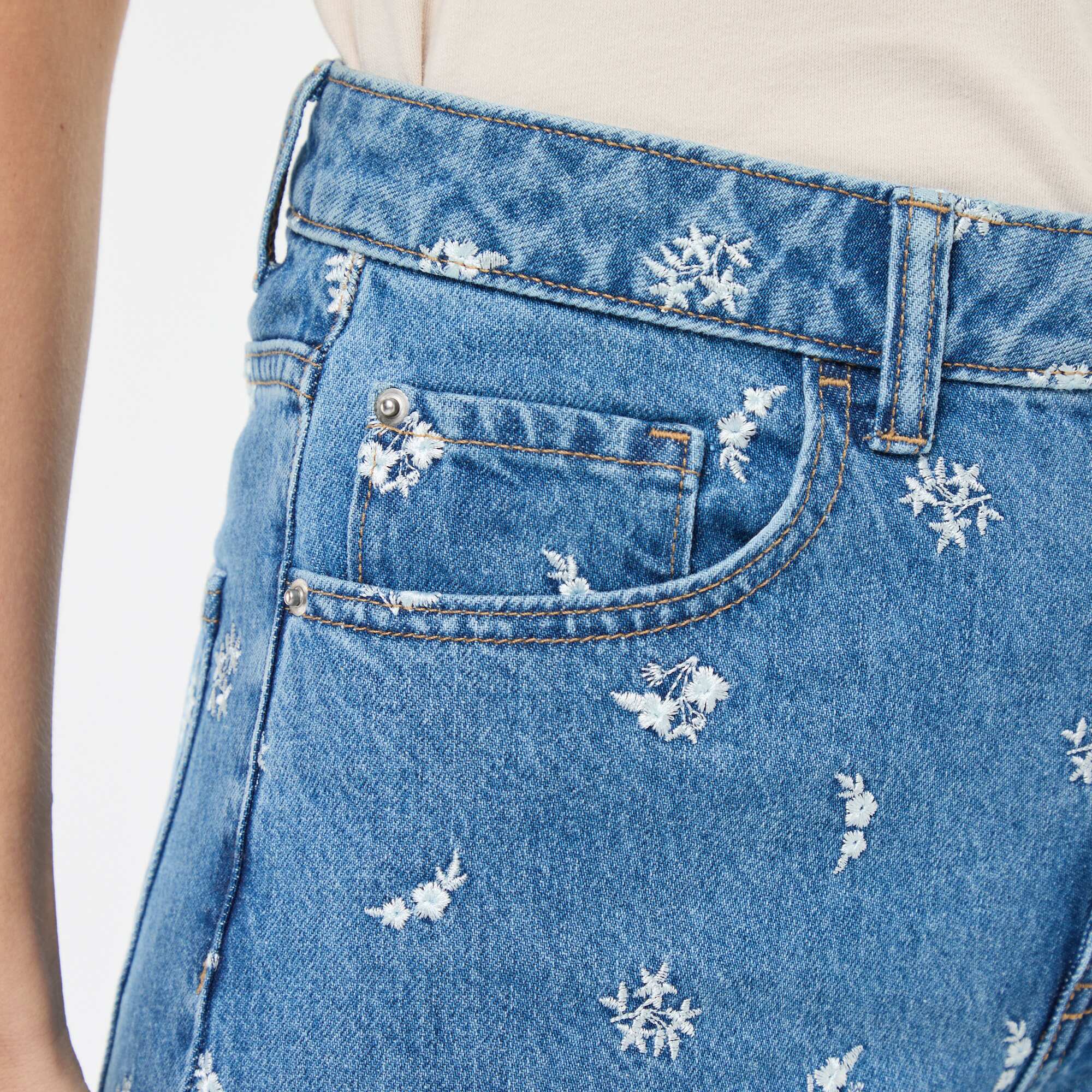 Regular Fit Cotton Jean with All-Over Embroidery BLUE - Image 4