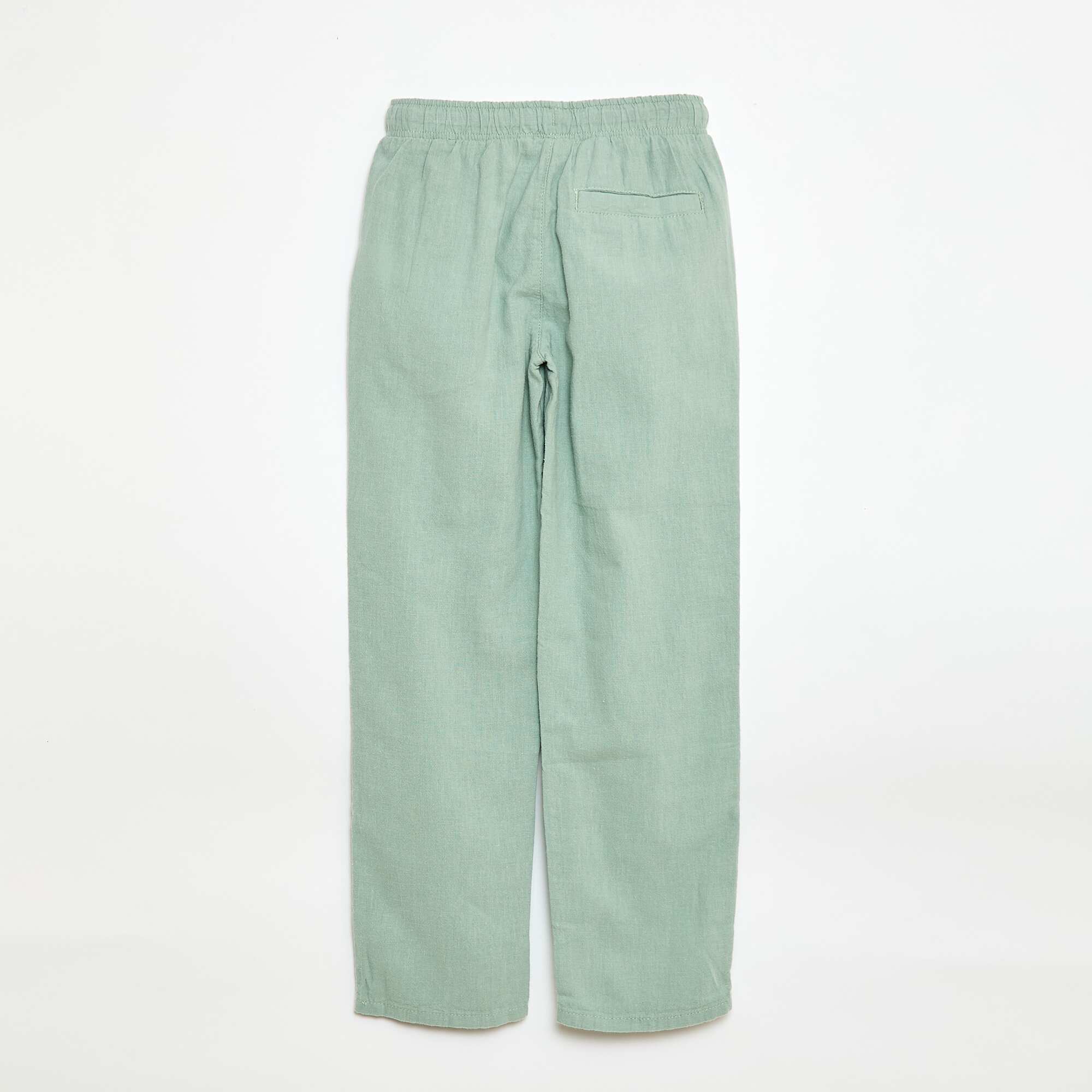Regular Fit Linen Blend Trousers GREEN - Image 2