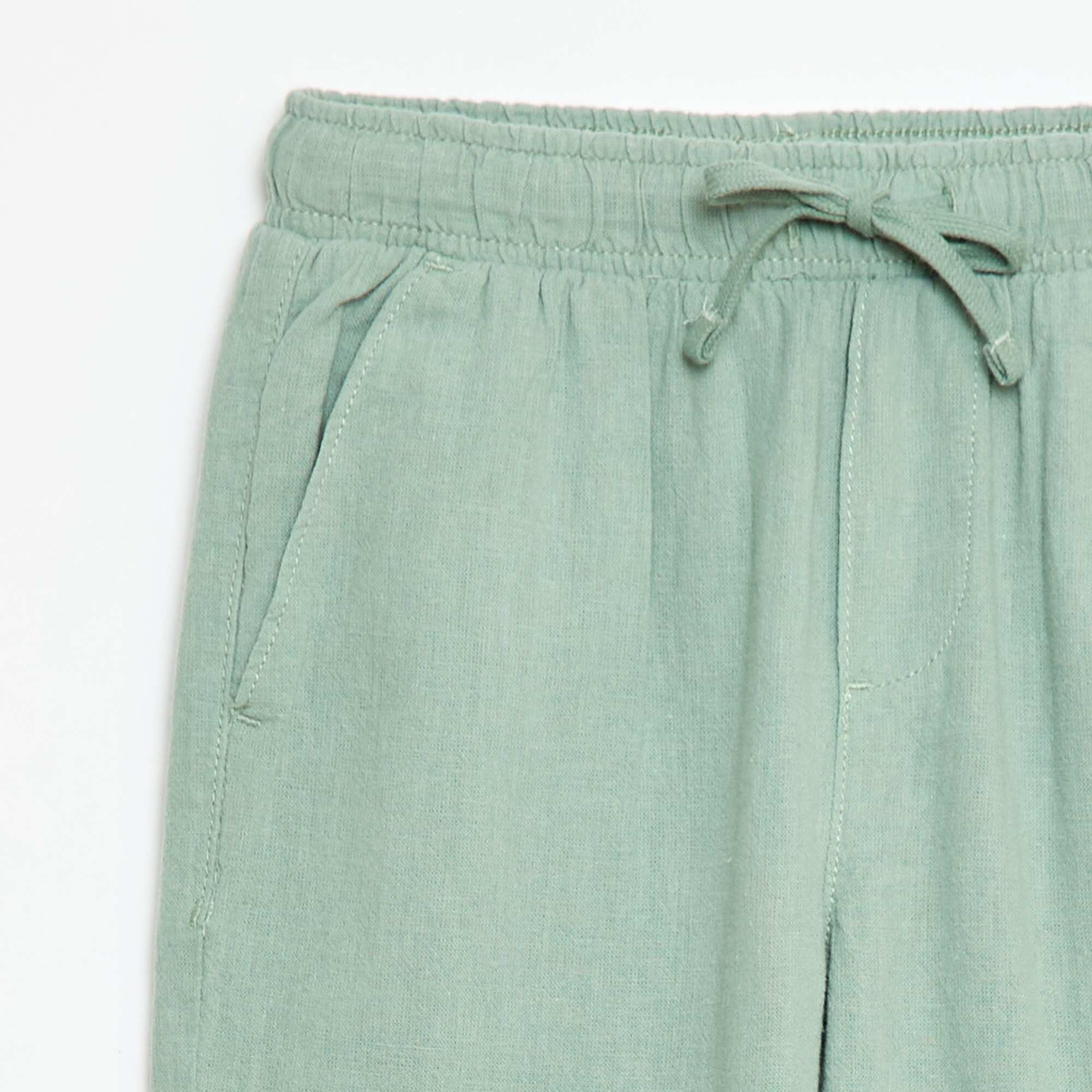 Regular Fit Linen Blend Trousers GREEN - Image 3