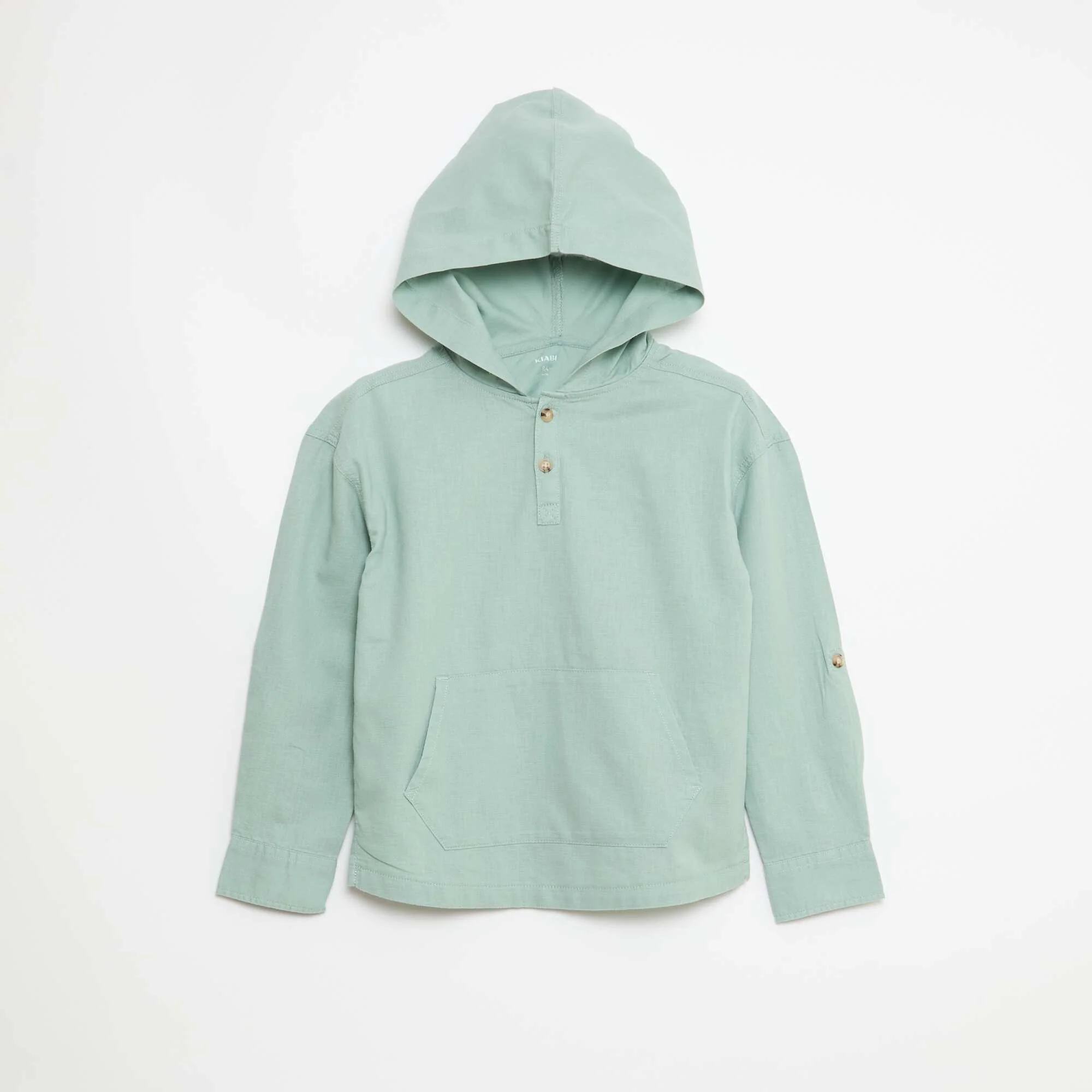 Regular Fit Solid Cotton Hooded Shirt GREEN